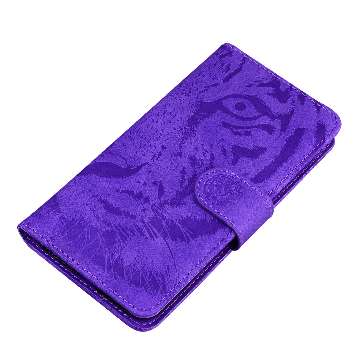 Imprint Tiger Face Leather Wallet Cell Phone Case with Stand for Samsung Galaxy S20 FE/S20 Fan Edition/S20 FE 5G/S20 Fan Edition 5G/S20 Lite - Purple