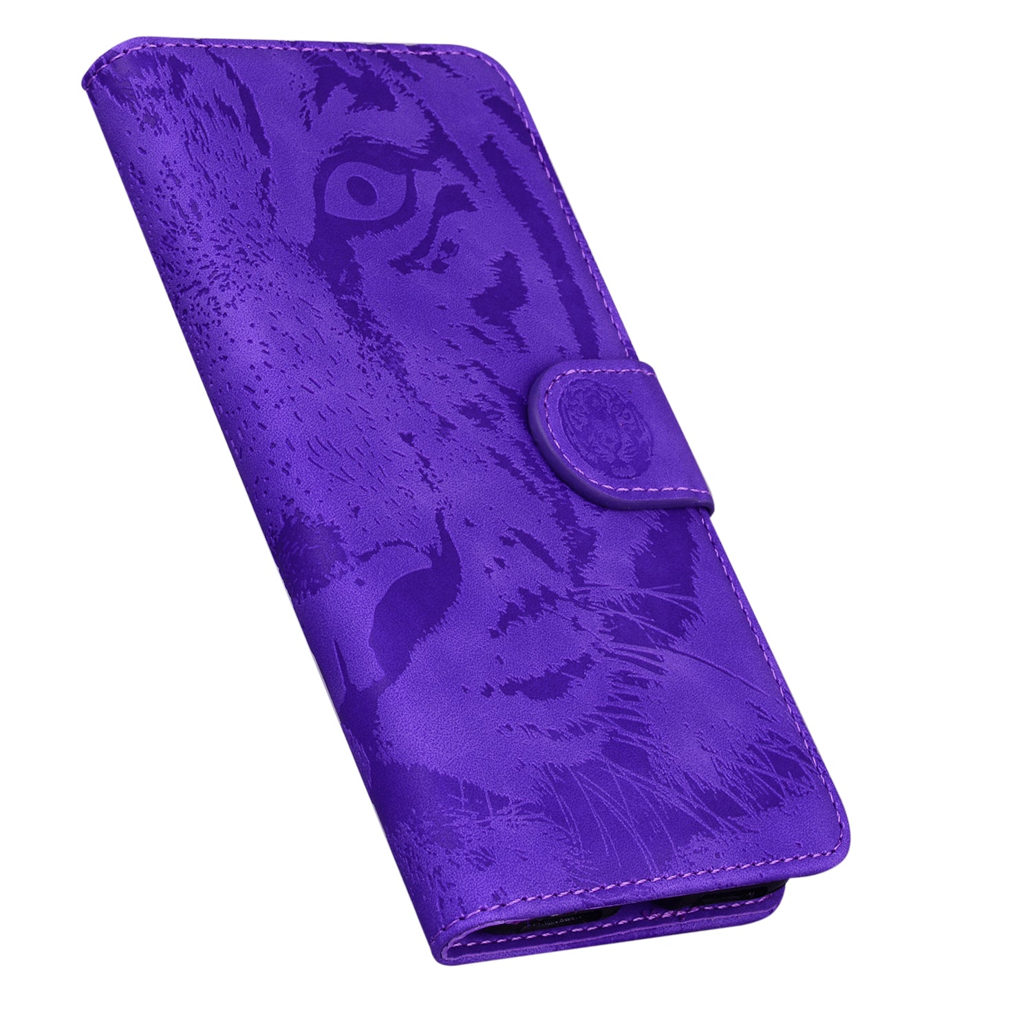 Imprint Tiger Face Leather Wallet Cell Phone Case with Stand for Samsung Galaxy S20 FE/S20 Fan Edition/S20 FE 5G/S20 Fan Edition 5G/S20 Lite - Purple