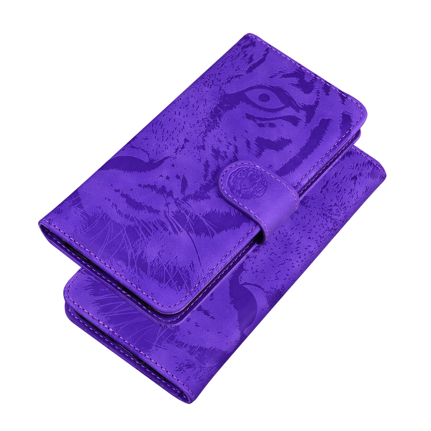 Imprint Tiger Face Leather Wallet Cell Phone Case with Stand for Samsung Galaxy S20 FE/S20 Fan Edition/S20 FE 5G/S20 Fan Edition 5G/S20 Lite - Purple