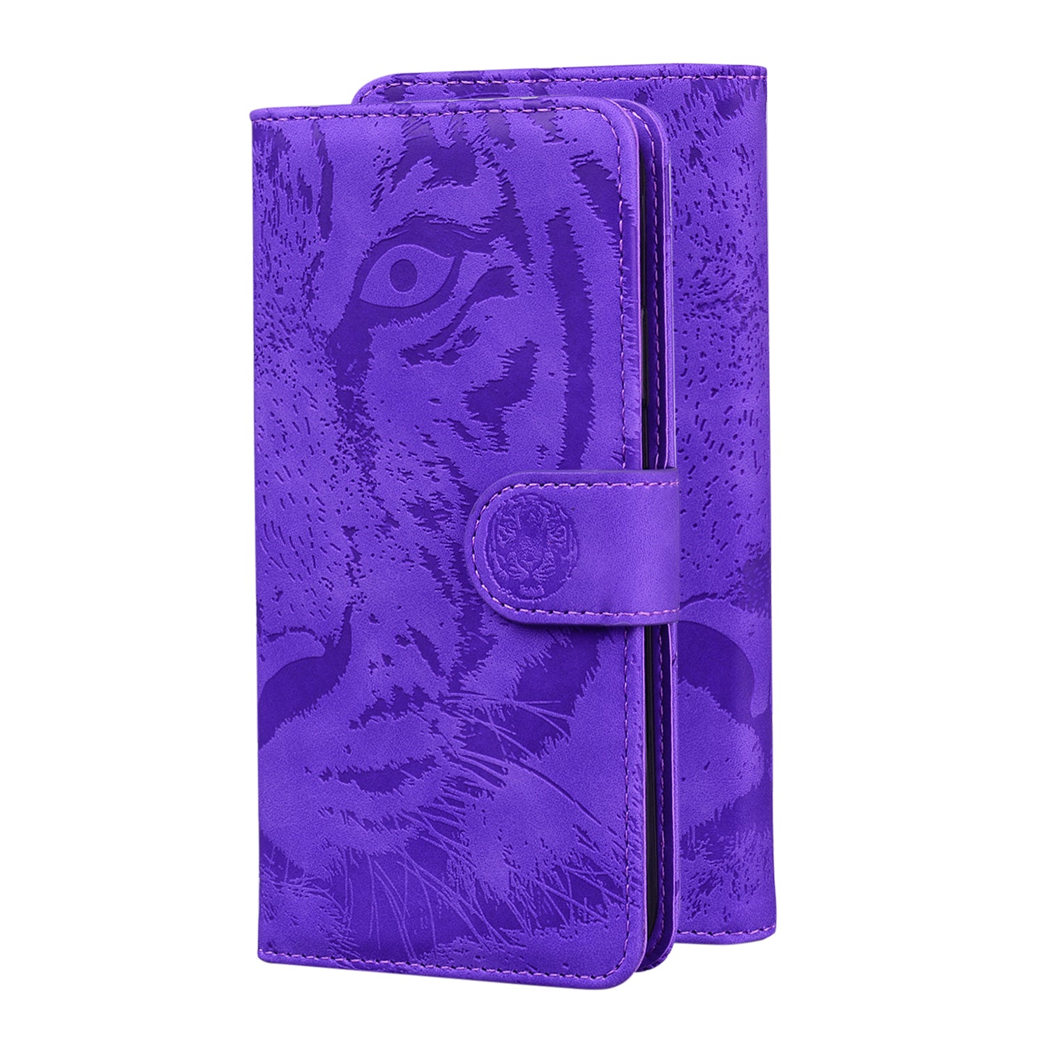 Imprint Tiger Face Leather Wallet Cell Phone Case with Stand for Samsung Galaxy S20 FE/S20 Fan Edition/S20 FE 5G/S20 Fan Edition 5G/S20 Lite - Purple