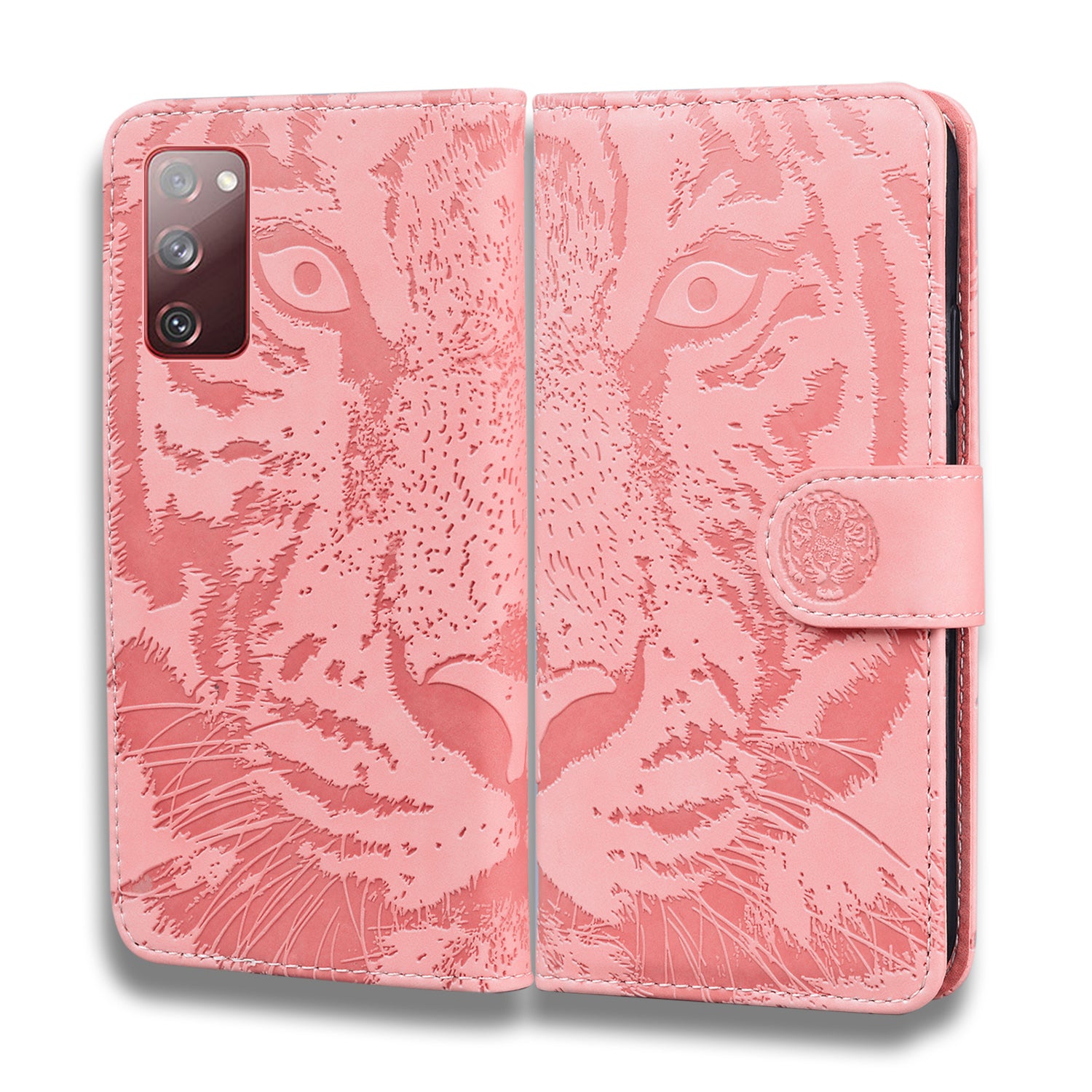 Imprint Tiger Face Leather Wallet Cell Phone Case with Stand for Samsung Galaxy S20 FE/S20 Fan Edition/S20 FE 5G/S20 Fan Edition 5G/S20 Lite - Pink