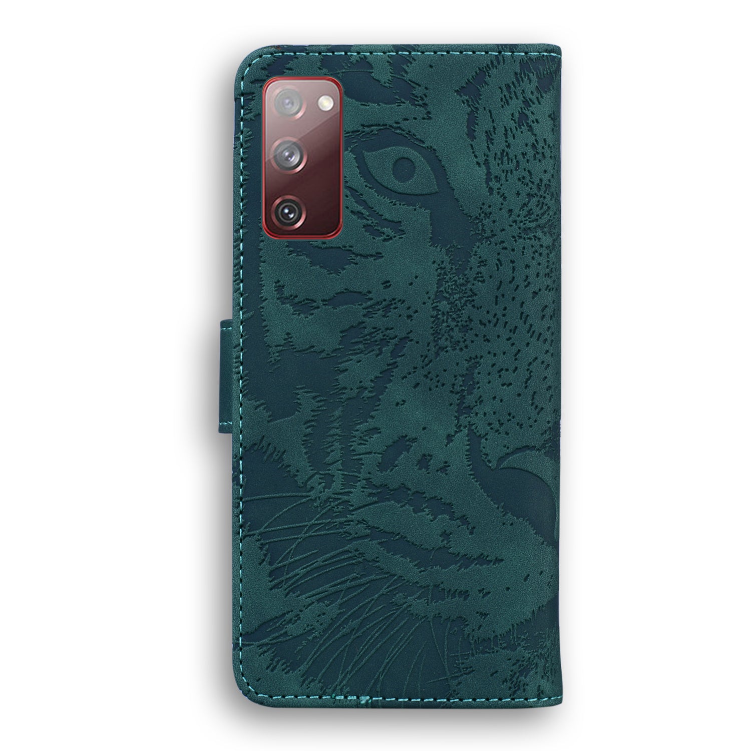 Imprint Tiger Face Leather Wallet Cell Phone Case with Stand for Samsung Galaxy S20 FE/S20 Fan Edition/S20 FE 5G/S20 Fan Edition 5G/S20 Lite - Green