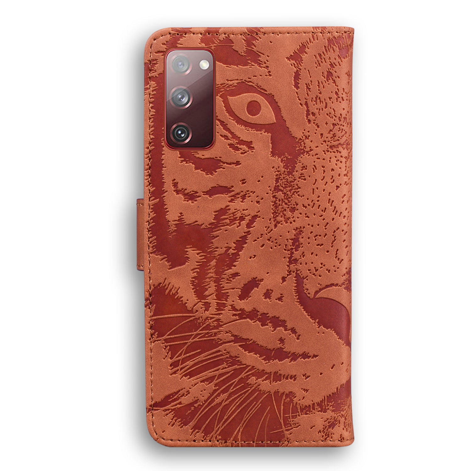 Imprint Tiger Face Leather Wallet Cell Phone Case with Stand for Samsung Galaxy S20 FE/S20 Fan Edition/S20 FE 5G/S20 Fan Edition 5G/S20 Lite - Brown