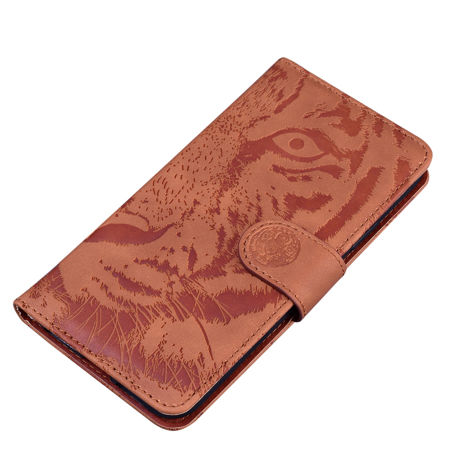 Imprint Tiger Face Leather Wallet Cell Phone Case with Stand for Samsung Galaxy S20 FE/S20 Fan Edition/S20 FE 5G/S20 Fan Edition 5G/S20 Lite - Brown