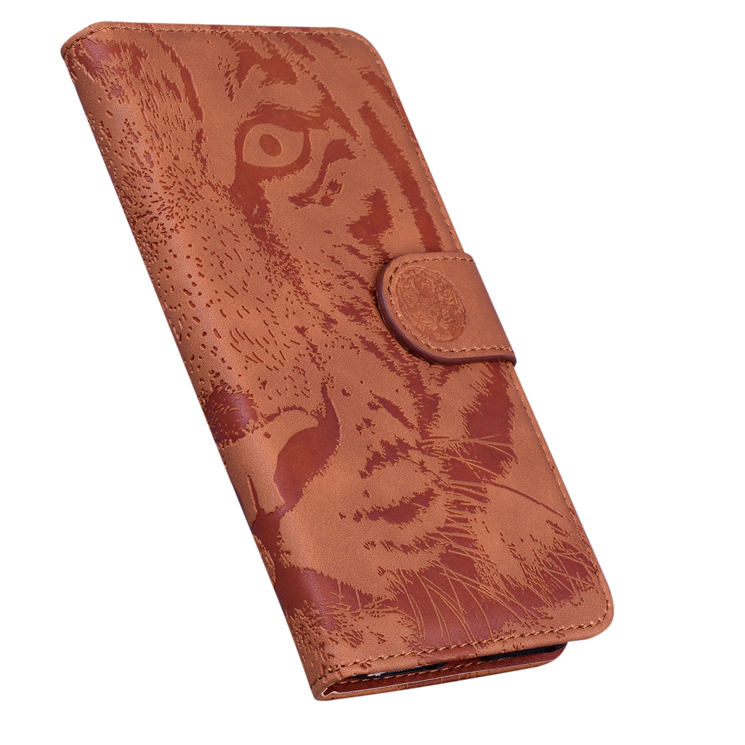 Imprint Tiger Face Leather Wallet Cell Phone Case with Stand for Samsung Galaxy S20 FE/S20 Fan Edition/S20 FE 5G/S20 Fan Edition 5G/S20 Lite - Brown