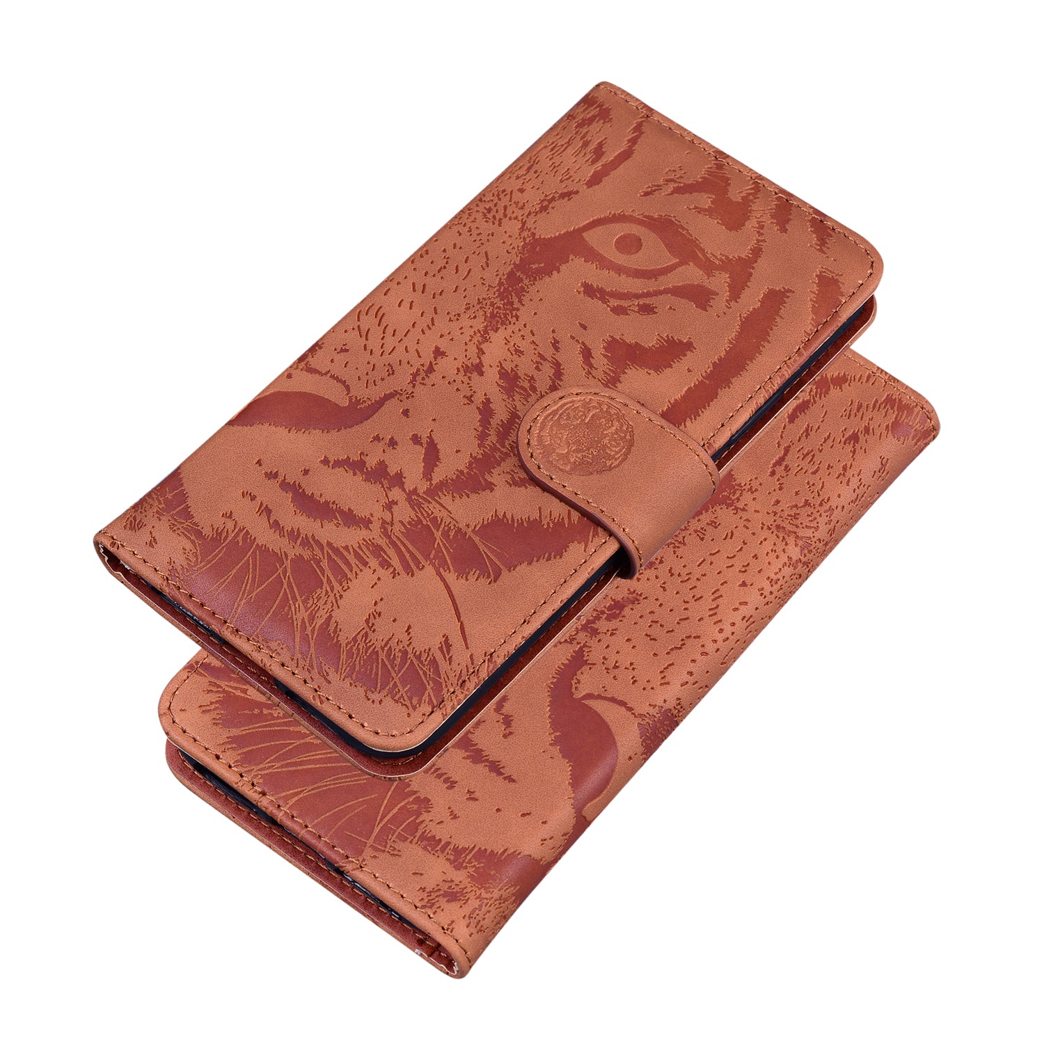 Imprint Tiger Face Leather Wallet Cell Phone Case with Stand for Samsung Galaxy S20 FE/S20 Fan Edition/S20 FE 5G/S20 Fan Edition 5G/S20 Lite - Brown