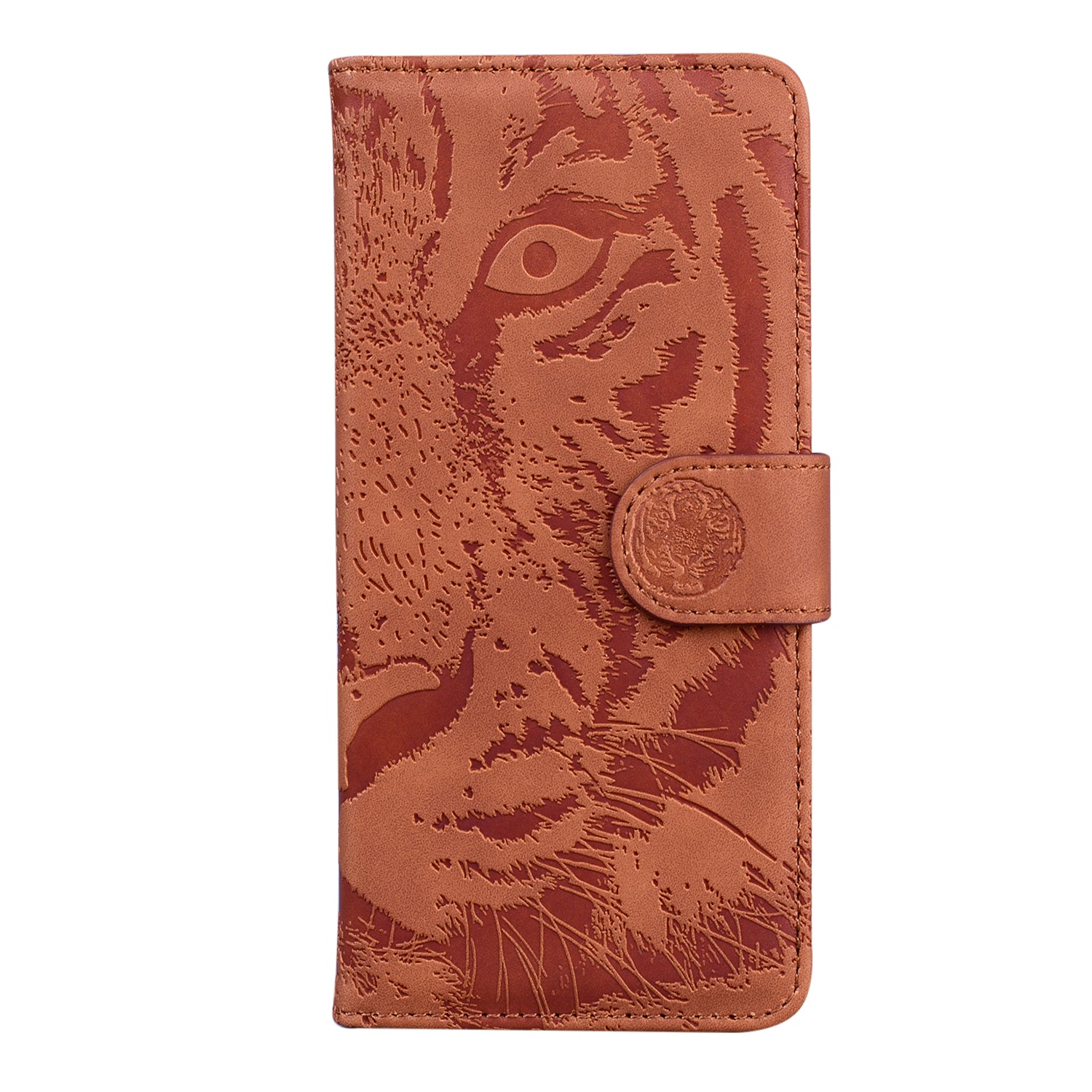 Imprint Tiger Face Leather Wallet Cell Phone Case with Stand for Samsung Galaxy S20 FE/S20 Fan Edition/S20 FE 5G/S20 Fan Edition 5G/S20 Lite - Brown