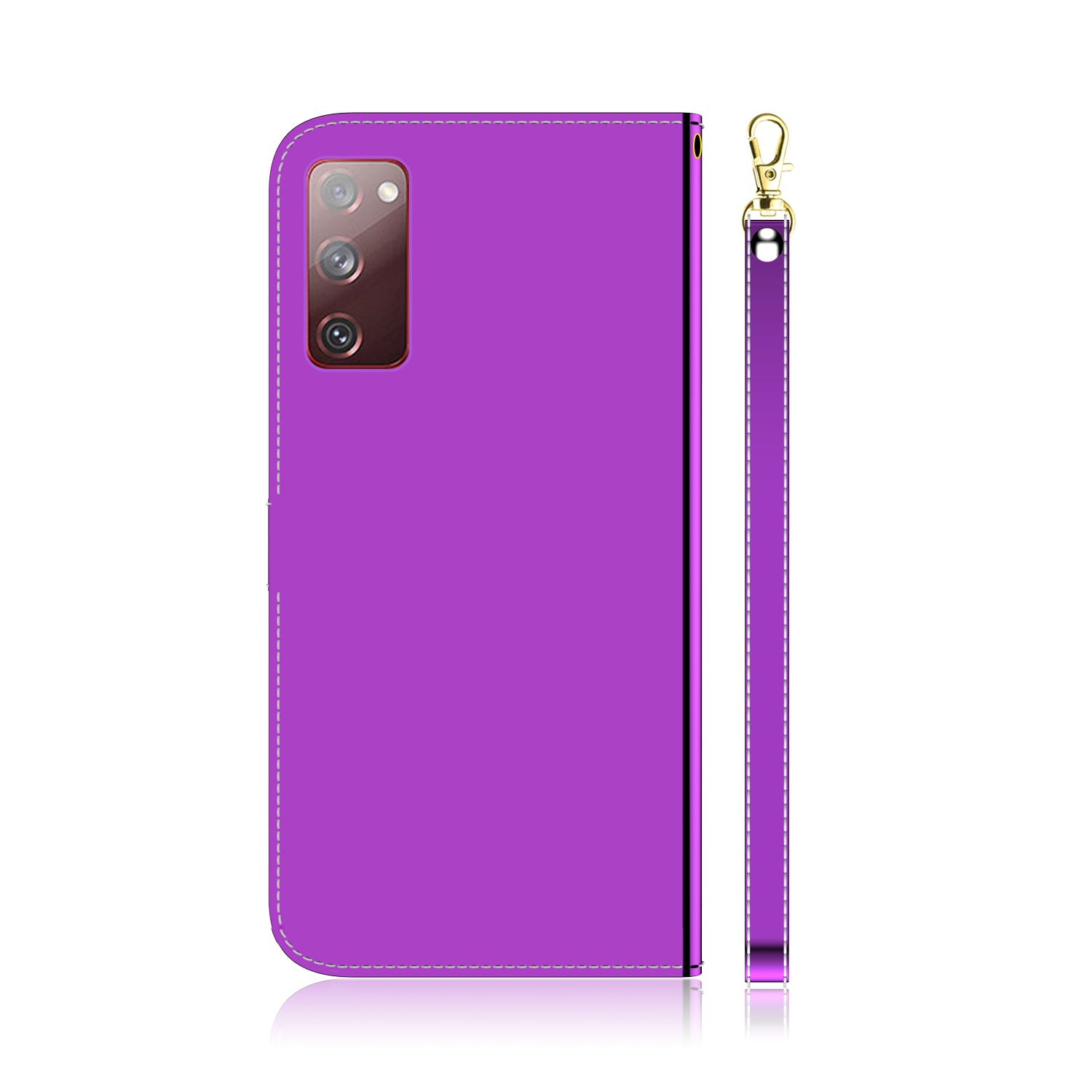 Leather Wallet Stand Case Mirror-like Surface with Wrist Strap for Samsung Galaxy S20 FE/S20 FE 5G/S20 Lite/S20 FE 2022 - Purple