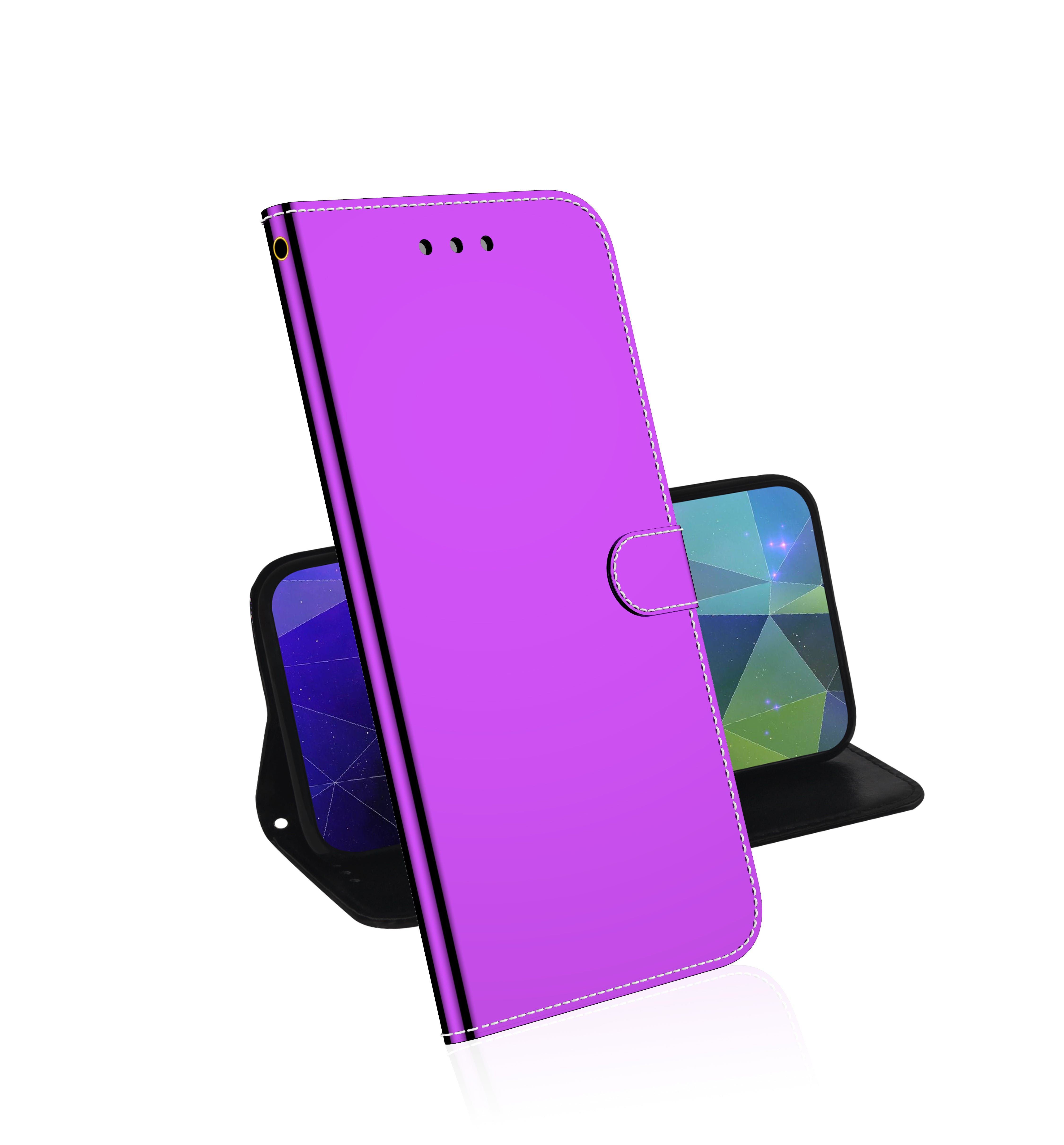 Leather Wallet Stand Case Mirror-like Surface with Wrist Strap for Samsung Galaxy S20 FE/S20 FE 5G/S20 Lite/S20 FE 2022 - Purple