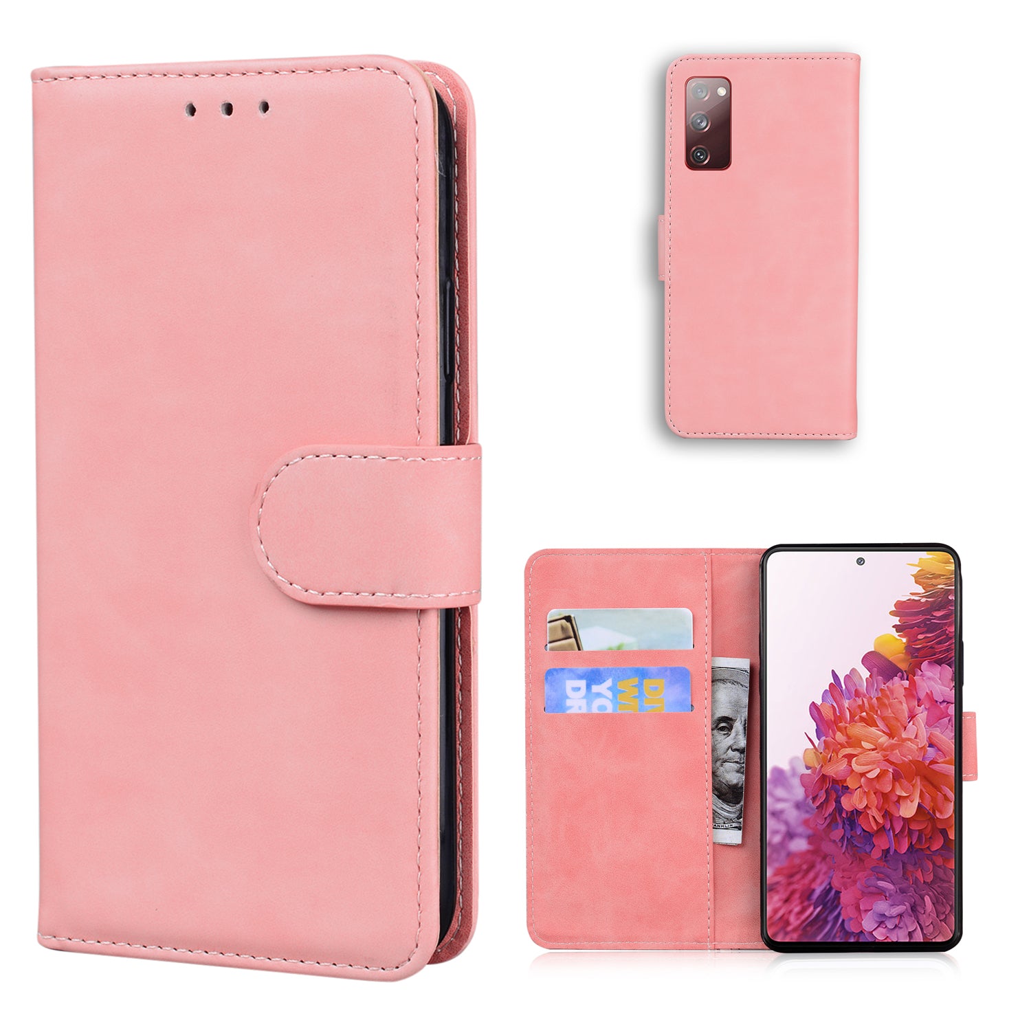 Wallet Stand Magnetic Clasp PU Leather Case for Samsung Galaxy S20 FE 4G/5G/2022/S20 Lite - Pink