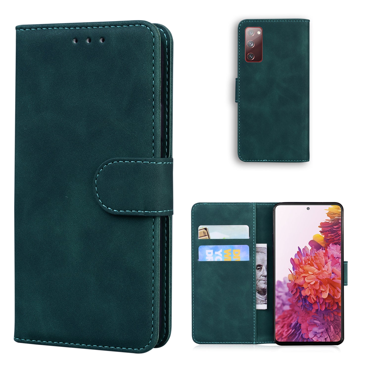 Wallet Stand Magnetic Clasp PU Leather Case for Samsung Galaxy S20 FE 4G/5G/2022/S20 Lite - Green