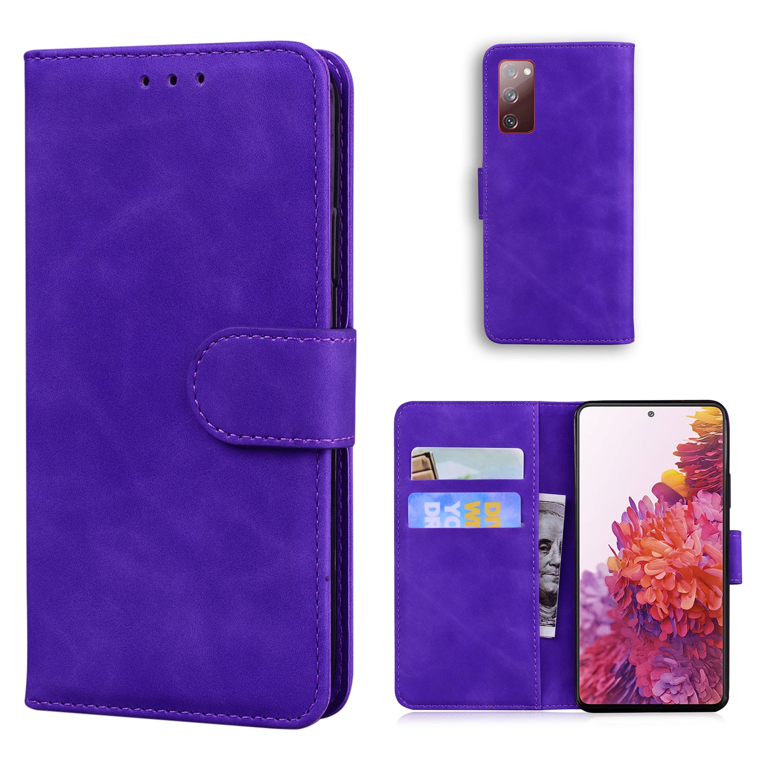 Wallet Stand Magnetic Clasp PU Leather Case for Samsung Galaxy S20 FE 4G/5G/2022/S20 Lite - Purple