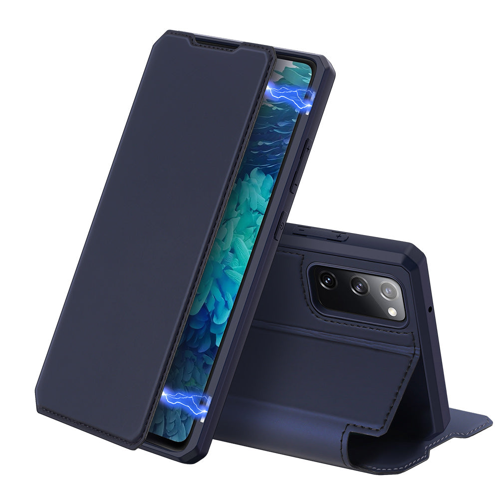 DUX DUCIS Skin X Magneic Absorption Leather Foldable Stand Case with Card Slots for Samsung Galaxy S20 FE 4G/5G/2022/S20 Lite - Blue