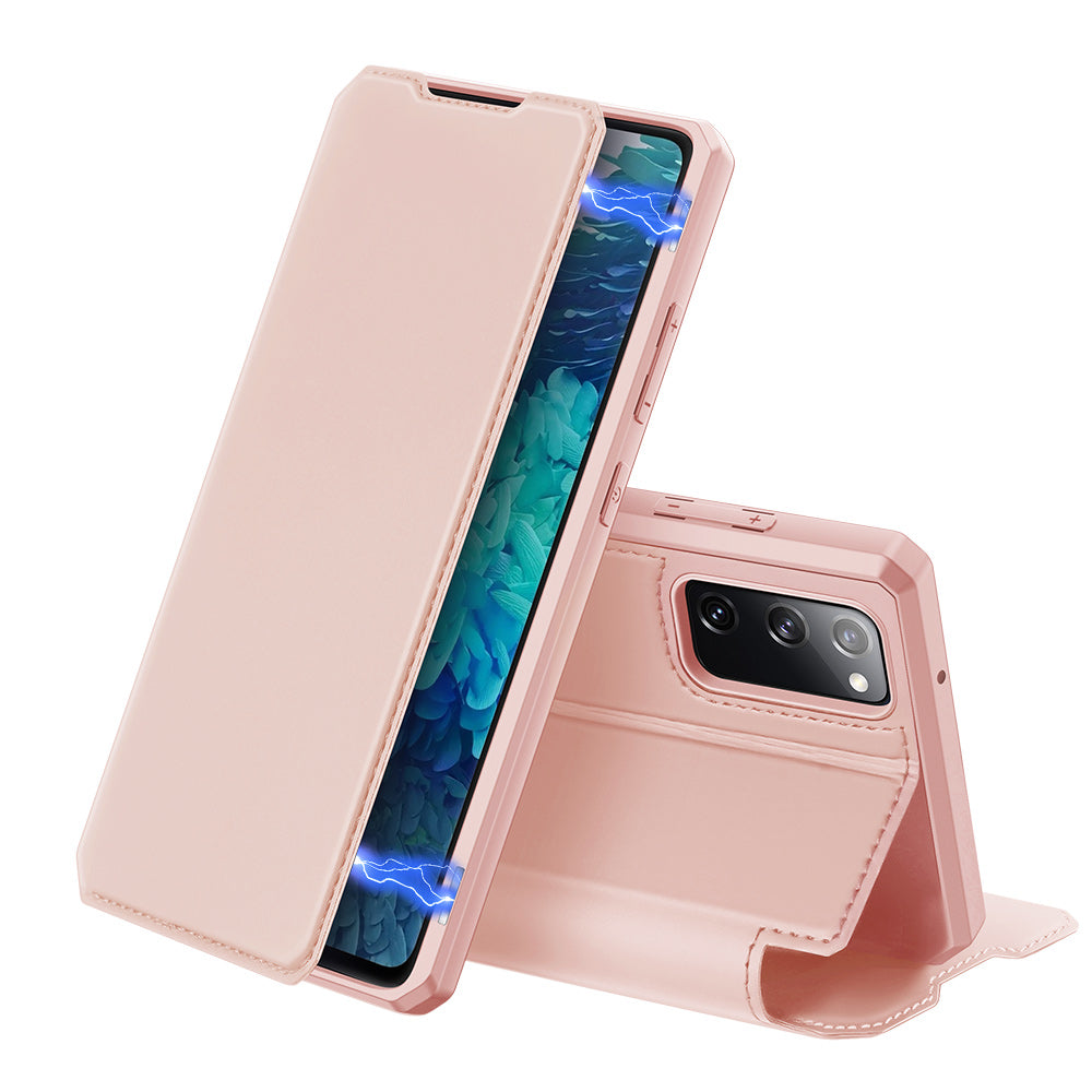 DUX DUCIS Skin X Magneic Absorption Leather Foldable Stand Case with Card Slots for Samsung Galaxy S20 FE 4G/5G/2022/S20 Lite - Pink