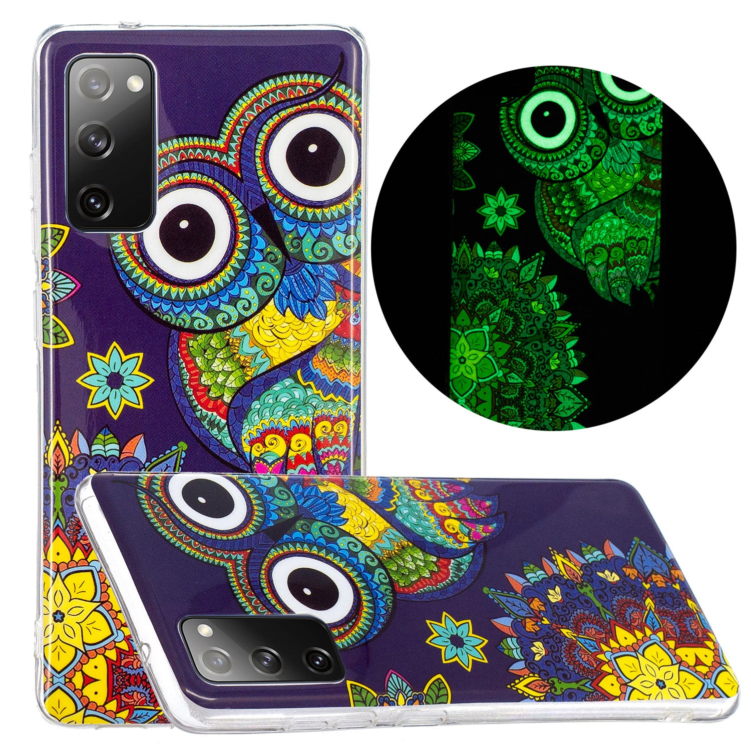 Noctilucent IMD TPU Phone Back Shell for Samsung Galaxy S20 FE 4G/5G/2022/S20 Lite - Owl