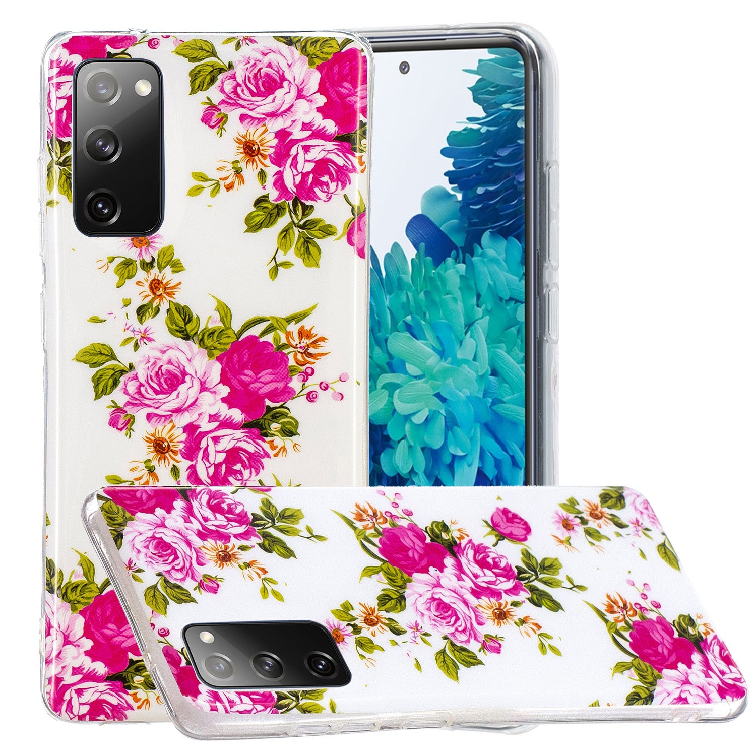 Noctilucent IMD TPU Phone Back Shell for Samsung Galaxy S20 FE 4G/5G/2022/S20 Lite - Rose Flower