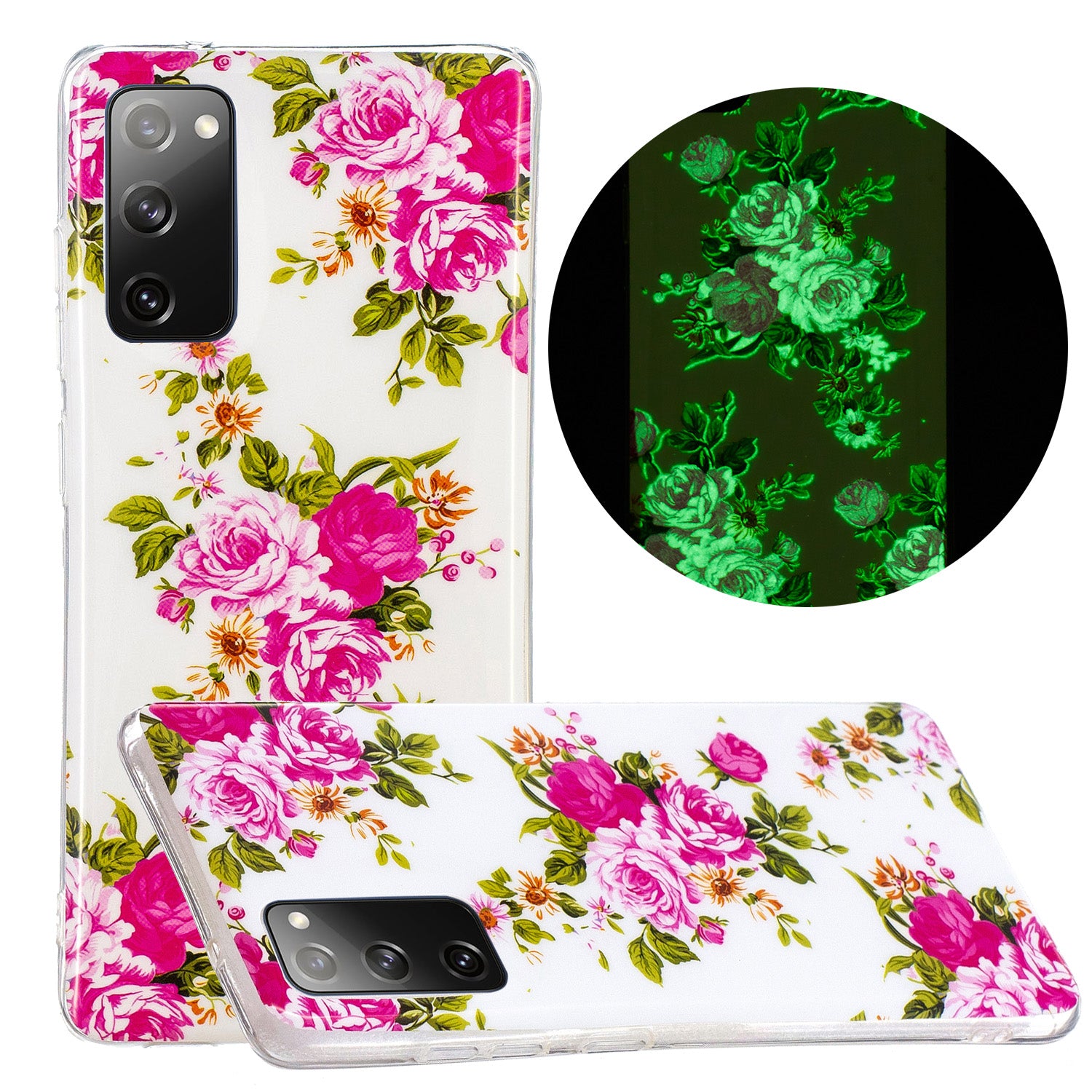 Noctilucent IMD TPU Phone Back Shell for Samsung Galaxy S20 FE 4G/5G/2022/S20 Lite - Rose Flower