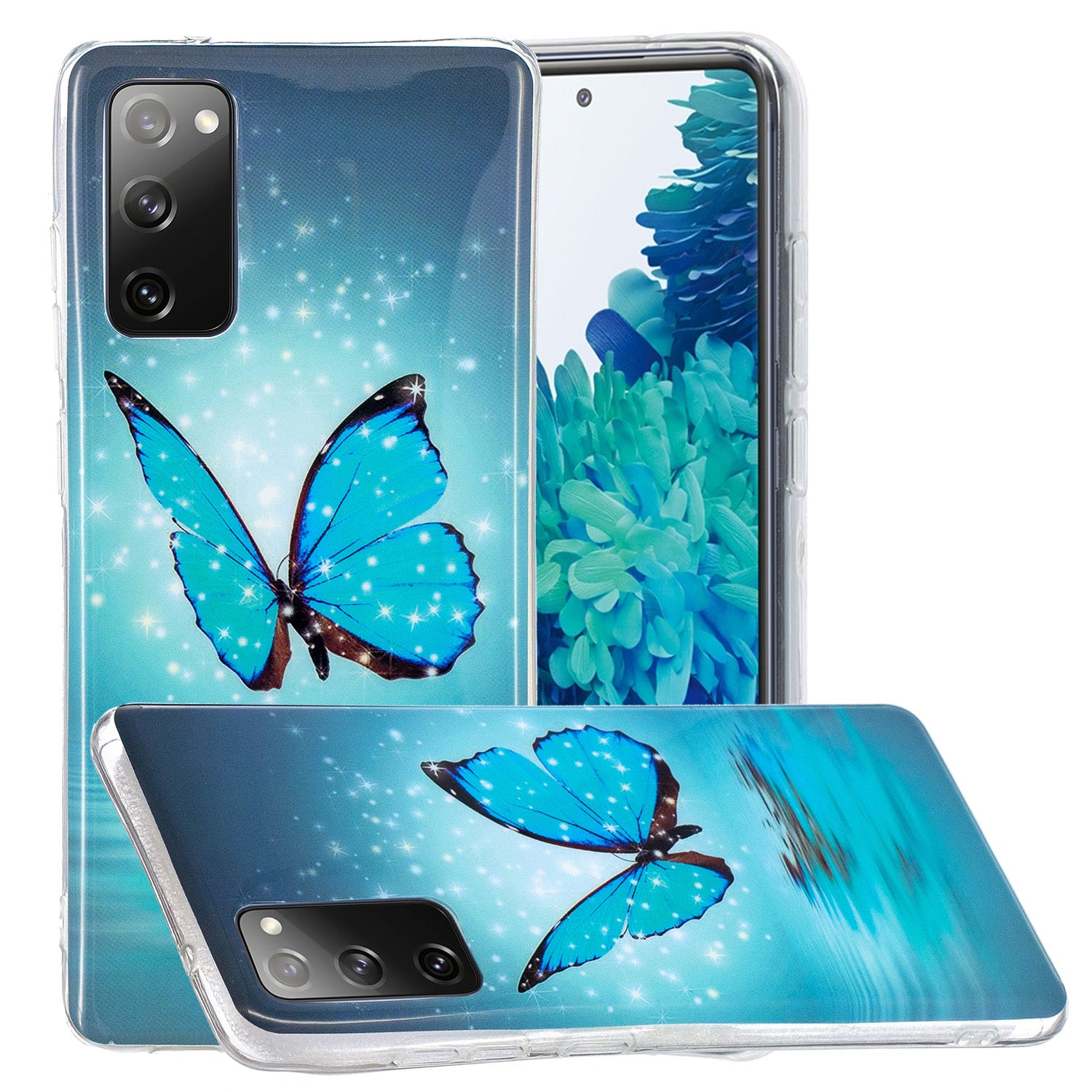 Noctilucent IMD TPU Phone Back Shell for Samsung Galaxy S20 FE 4G/5G/2022/S20 Lite - Blue Butterfly