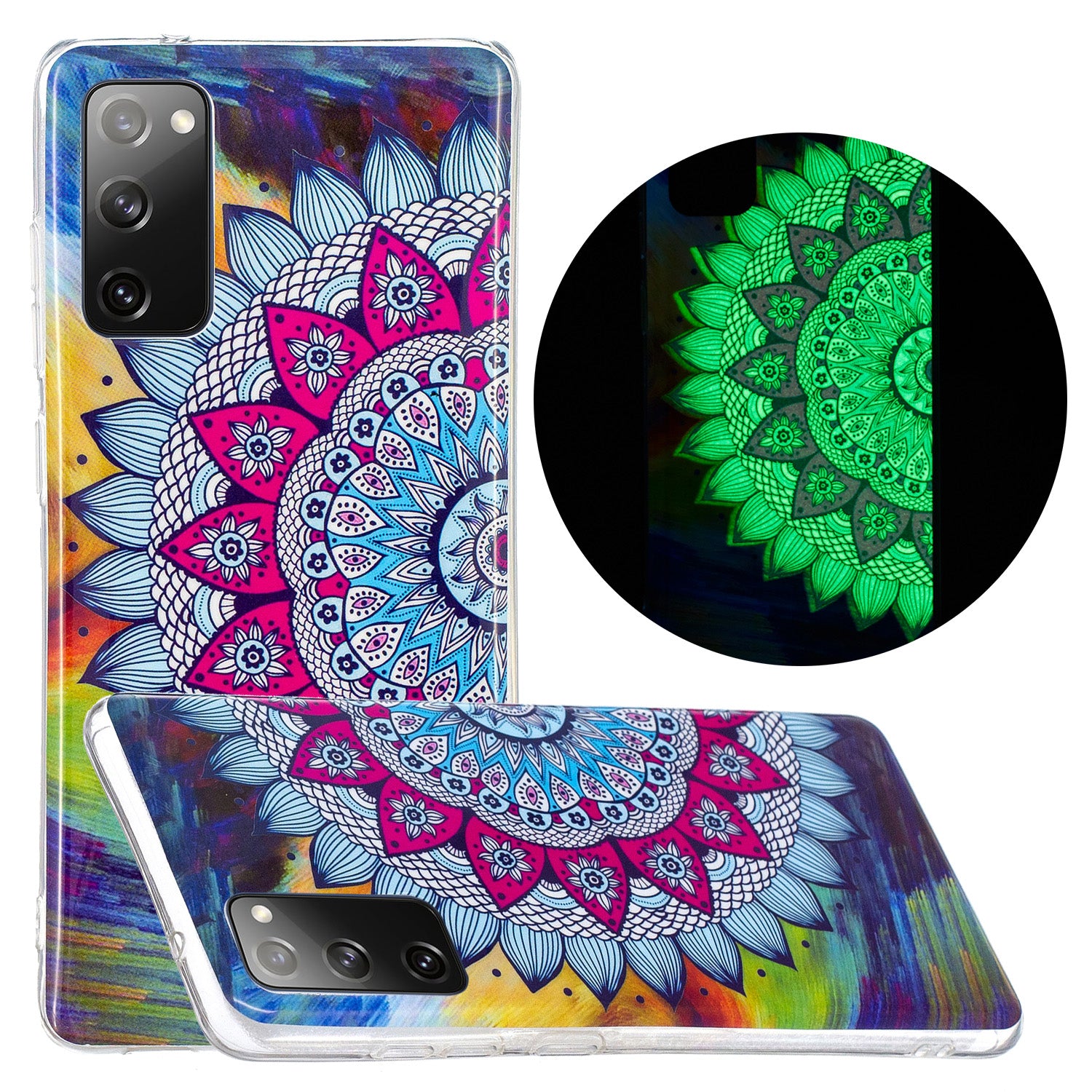 Noctilucent IMD TPU Phone Back Shell for Samsung Galaxy S20 FE 4G/5G/2022/S20 Lite - Flower Pattern