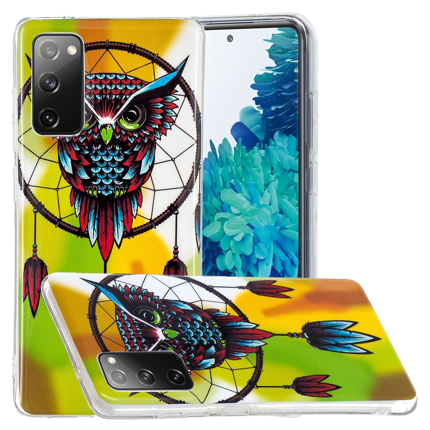 Noctilucent IMD TPU Phone Back Shell for Samsung Galaxy S20 FE 4G/5G/2022/S20 Lite - Owl and Dream Catcher