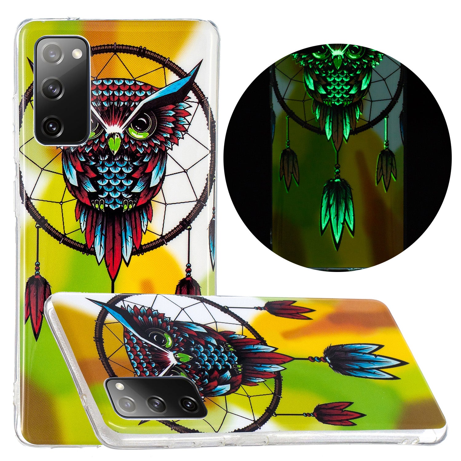 Noctilucent IMD TPU Phone Back Shell for Samsung Galaxy S20 FE 4G/5G/2022/S20 Lite - Owl and Dream Catcher