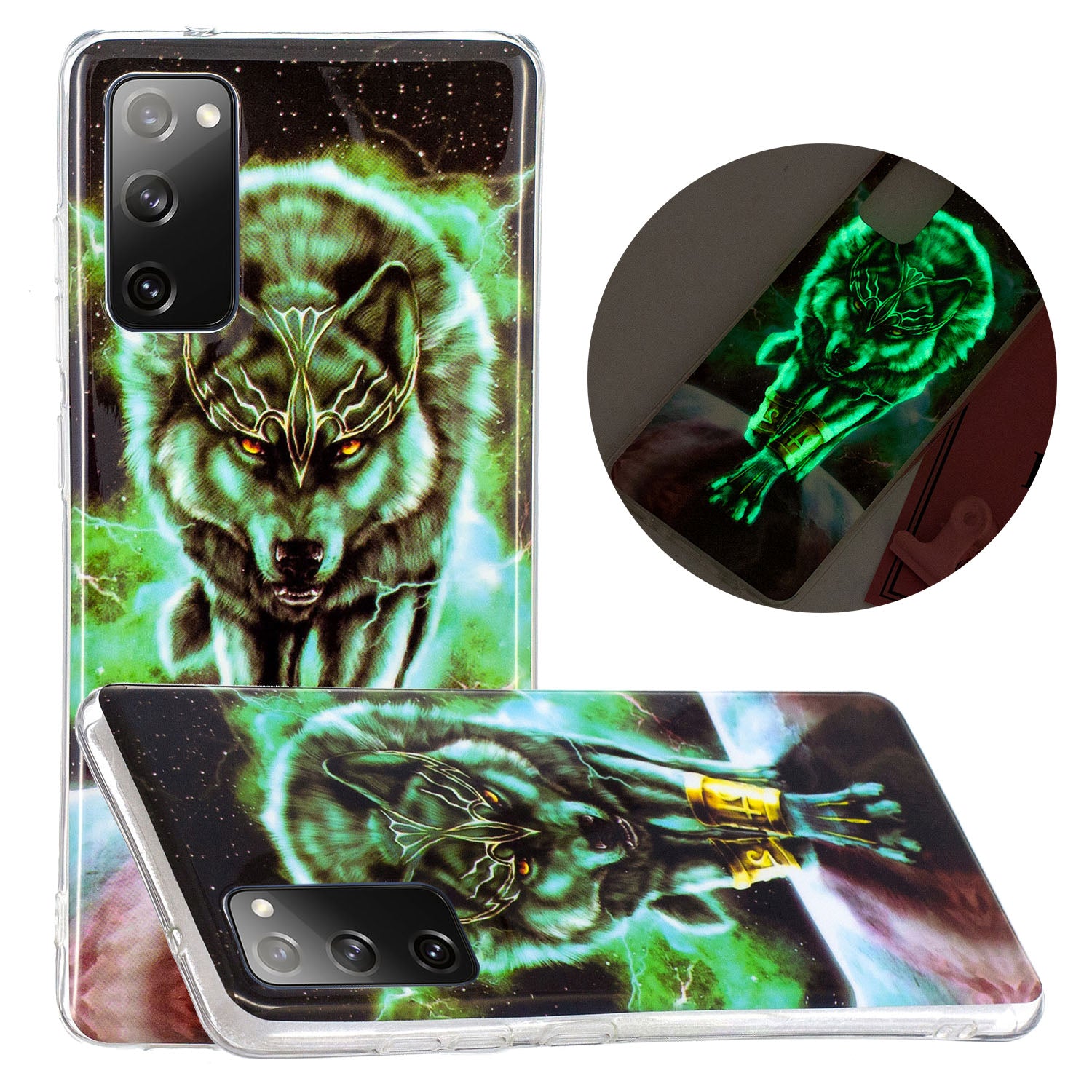 Noctilucent IMD TPU Phone Back Shell for Samsung Galaxy S20 FE 4G/5G/2022/S20 Lite - Scary Wolf