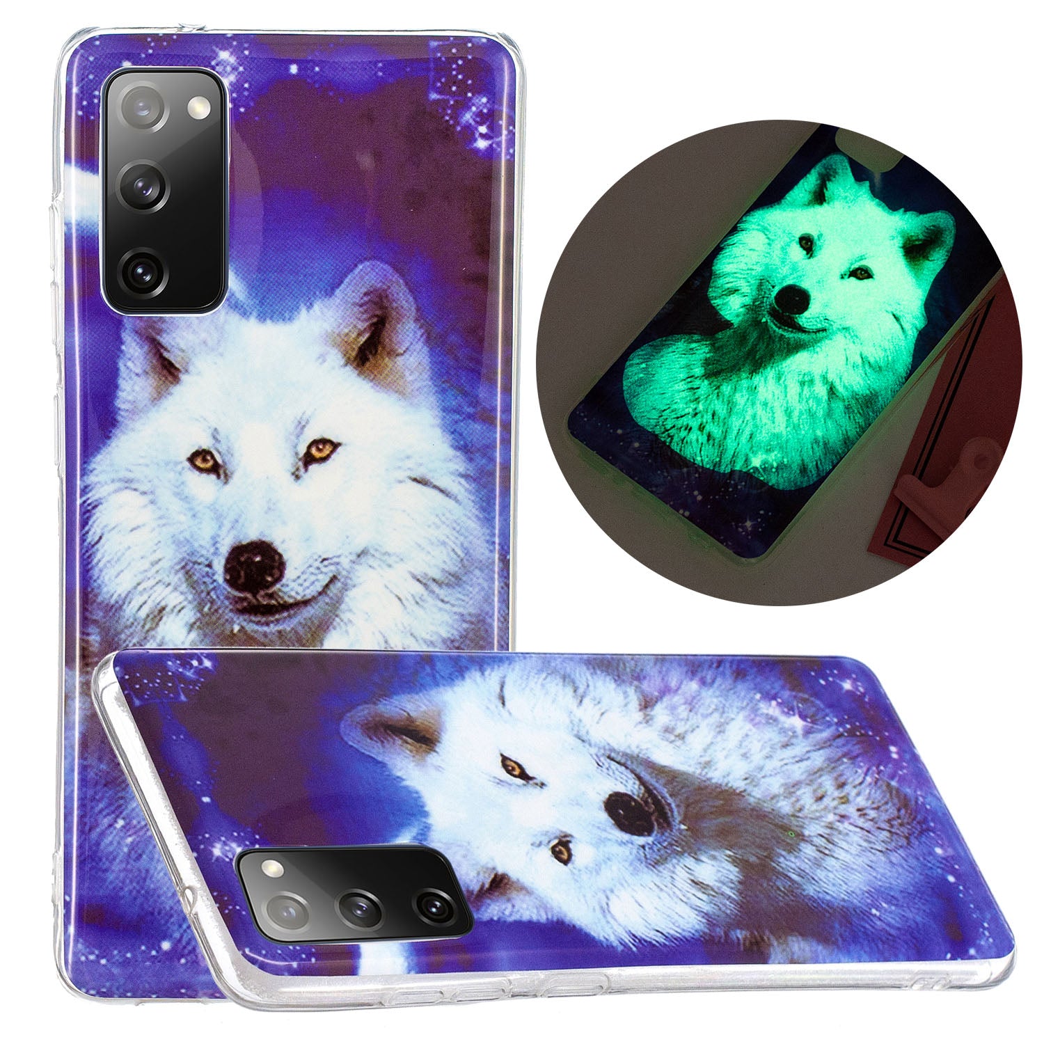 Noctilucent IMD TPU Phone Back Shell for Samsung Galaxy S20 FE 4G/5G/2022/S20 Lite - Wolf