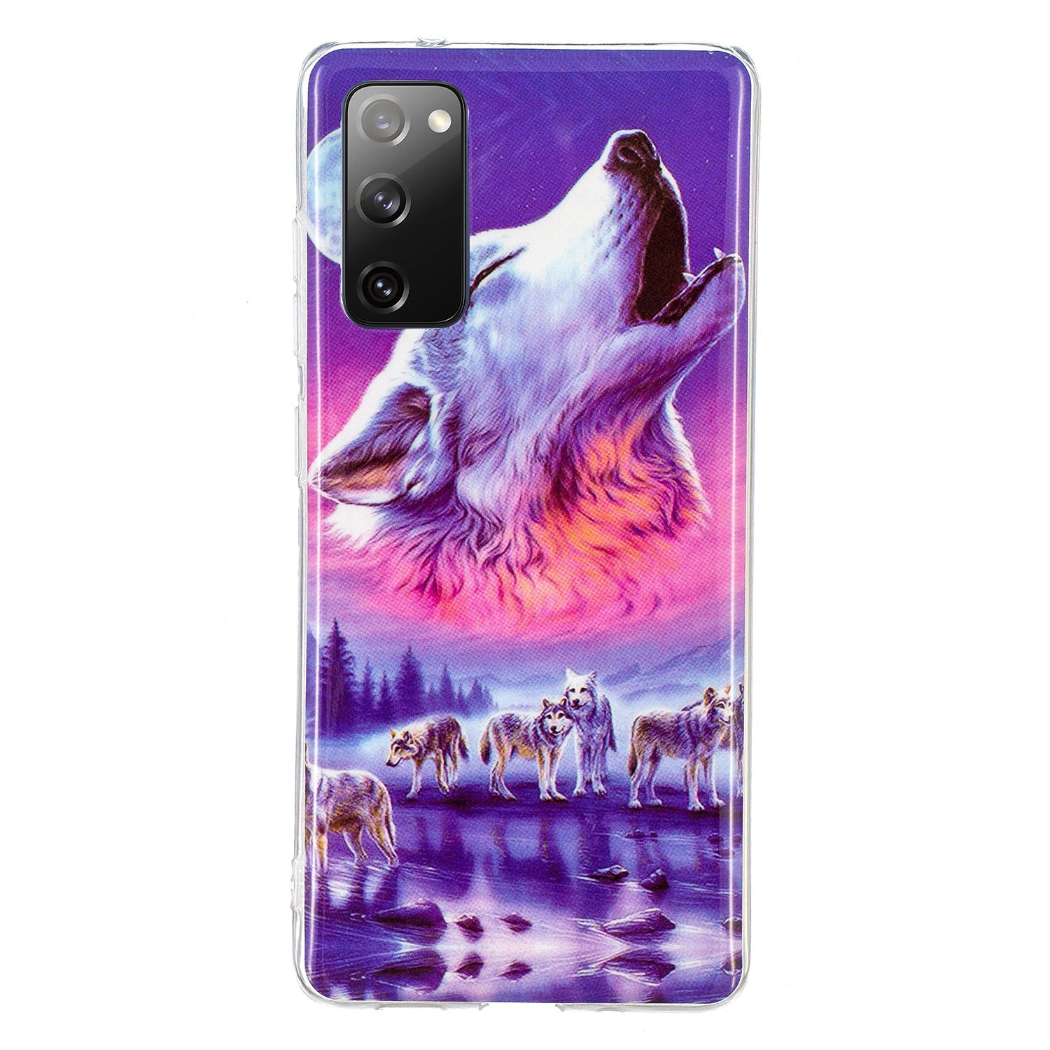 Noctilucent IMD TPU Phone Back Shell for Samsung Galaxy S20 FE 4G/5G/2022/S20 Lite - Moon and Wolf