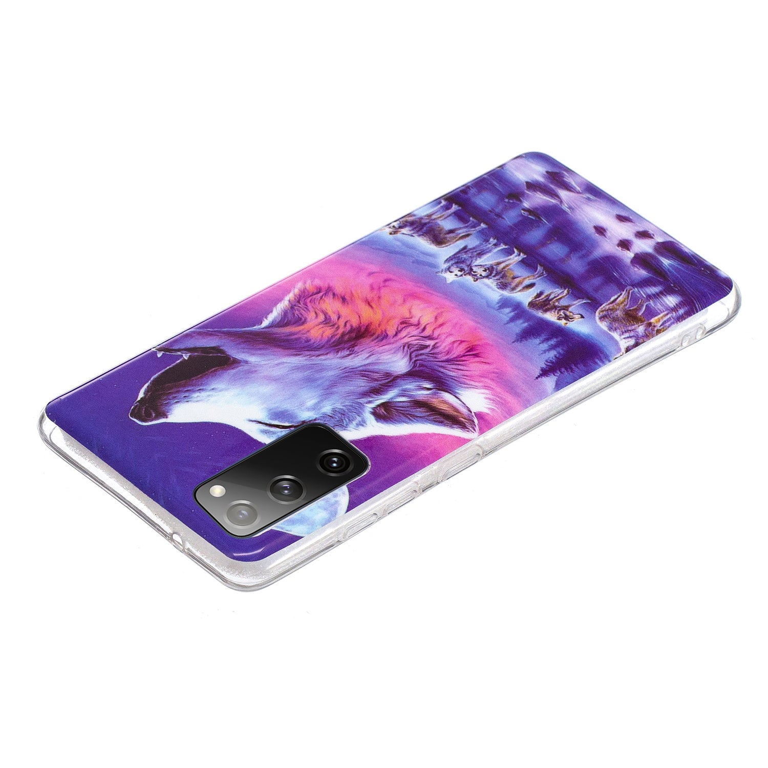 Noctilucent IMD TPU Phone Back Shell for Samsung Galaxy S20 FE 4G/5G/2022/S20 Lite - Moon and Wolf