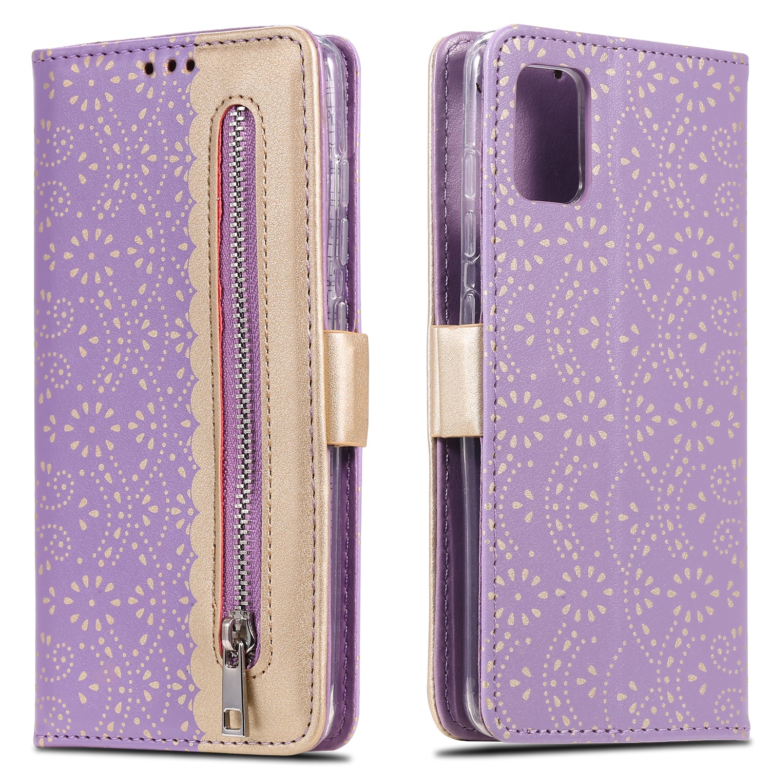 Lace Flower Skin Zipper Leather Cover for Samsung Galaxy S20 FE 4G/5G/2022/S20 Lite - Purple