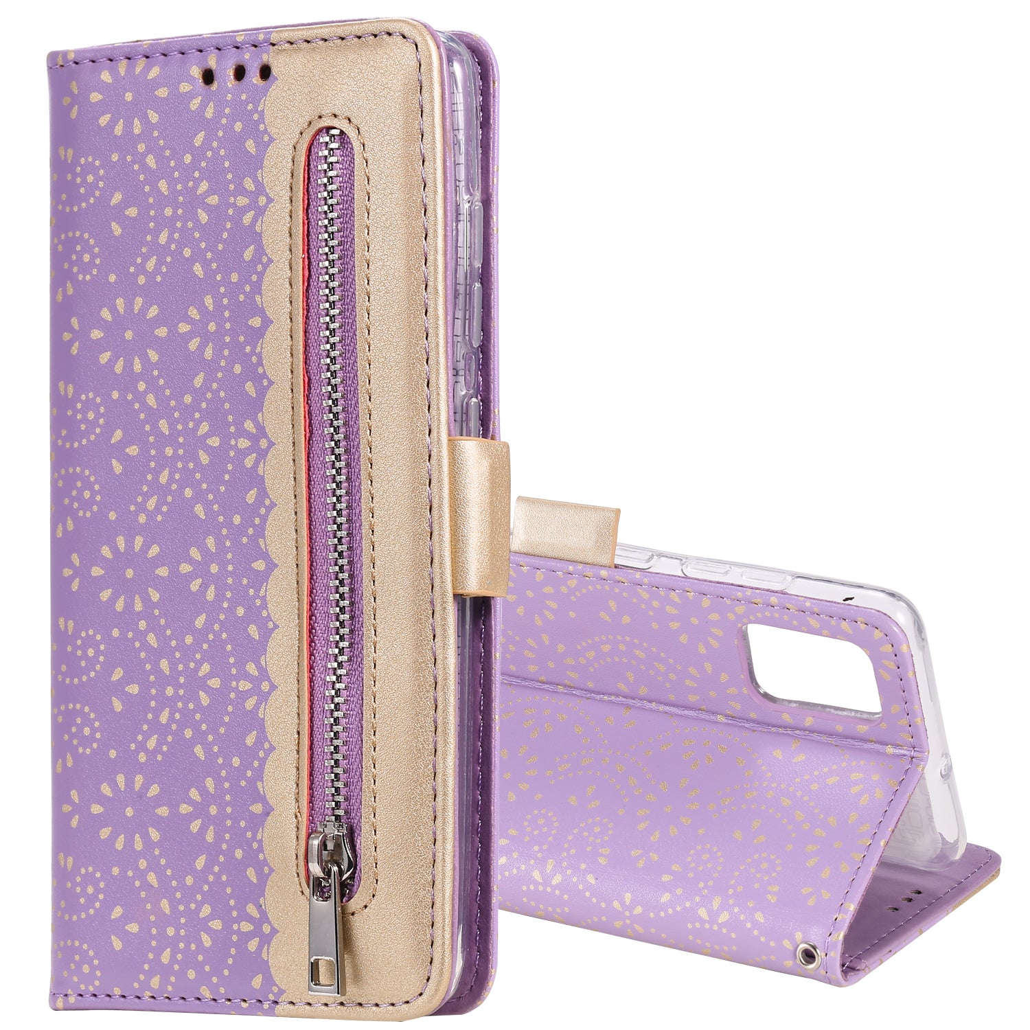 Lace Flower Skin Zipper Leather Cover for Samsung Galaxy S20 FE 4G/5G/2022/S20 Lite - Purple