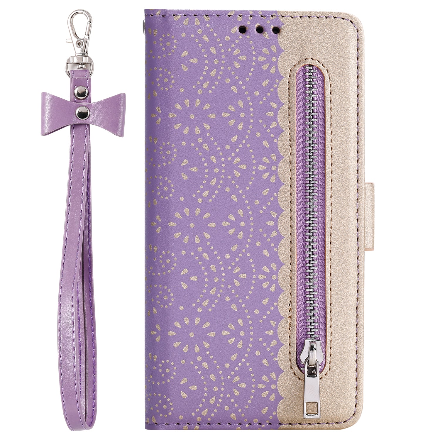 Lace Flower Skin Zipper Leather Cover for Samsung Galaxy S20 FE 4G/5G/2022/S20 Lite - Purple