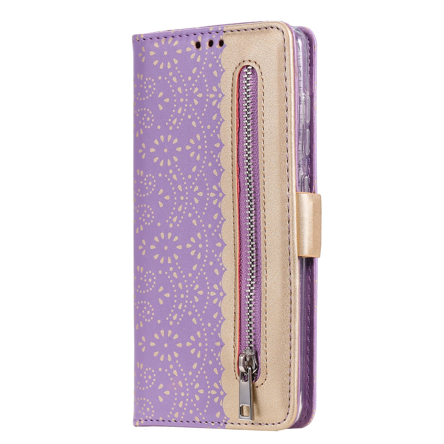 Lace Flower Skin Zipper Leather Cover for Samsung Galaxy S20 FE 4G/5G/2022/S20 Lite - Purple