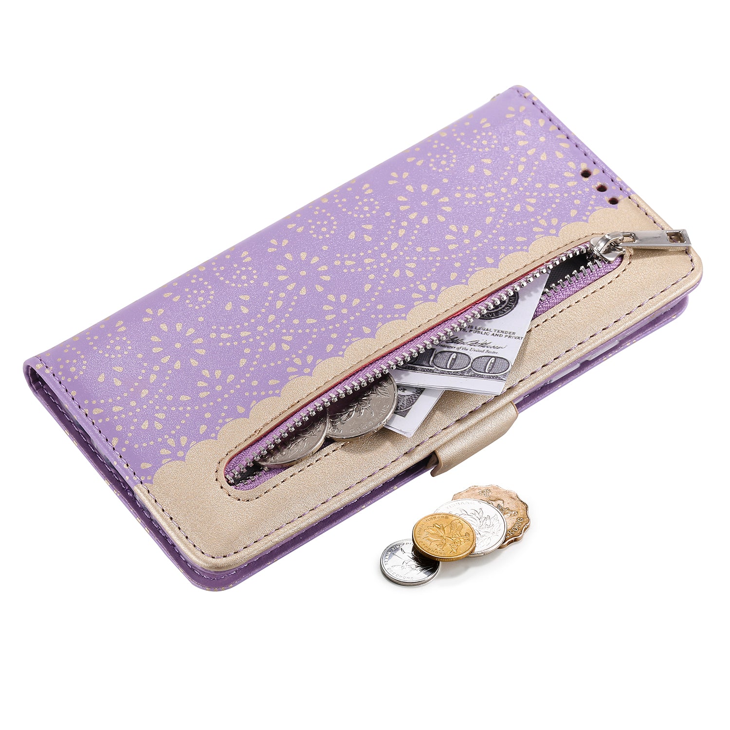 Lace Flower Skin Zipper Leather Cover for Samsung Galaxy S20 FE 4G/5G/2022/S20 Lite - Purple