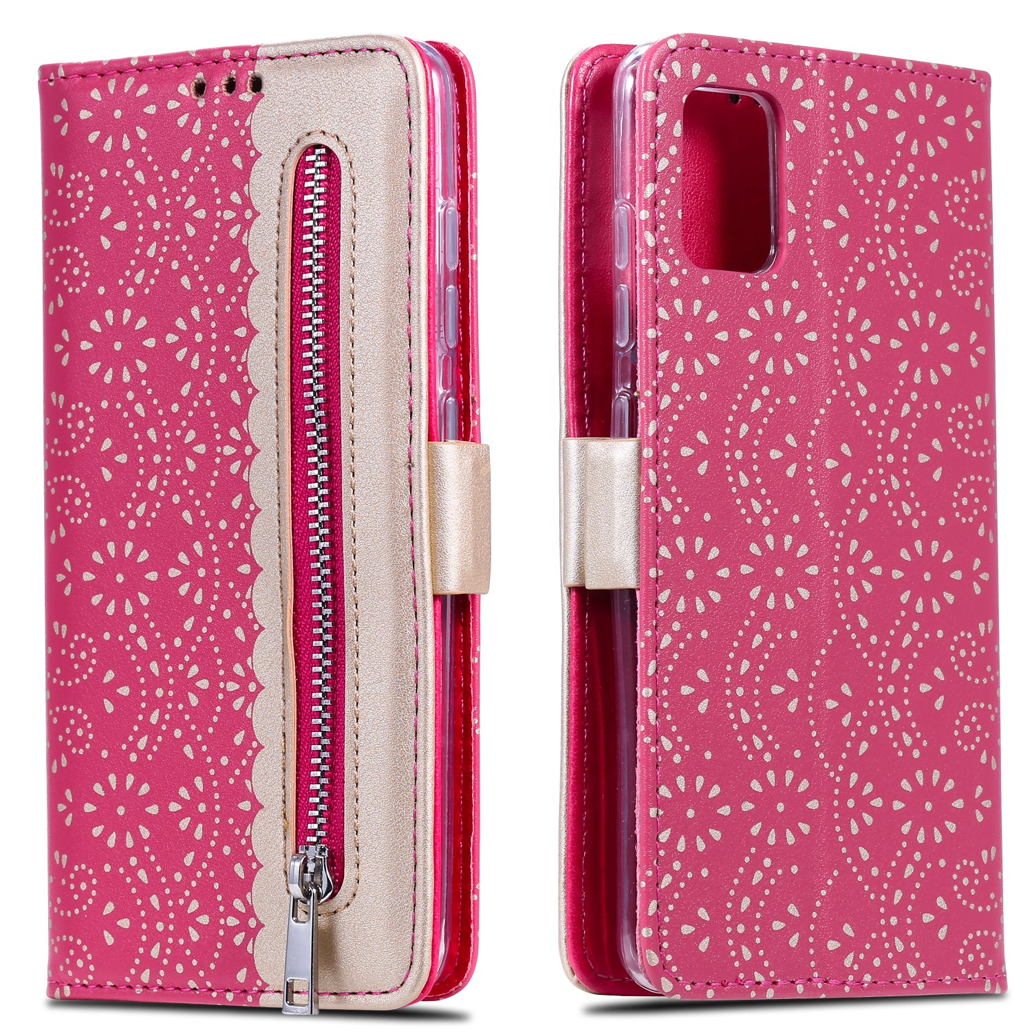 Lace Flower Skin Zipper Leather Cover for Samsung Galaxy S20 FE 4G/5G/2022/S20 Lite - Rose