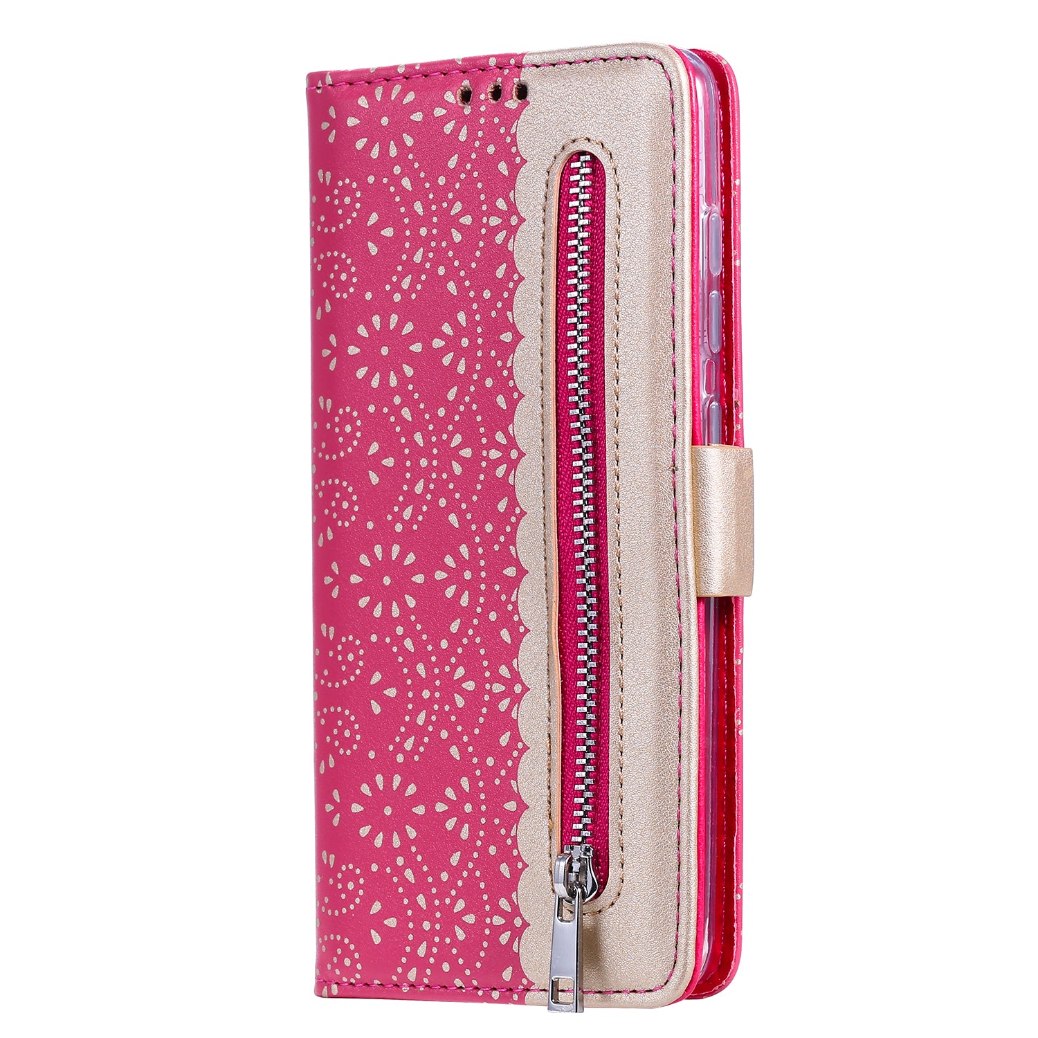 Lace Flower Skin Zipper Leather Cover for Samsung Galaxy S20 FE 4G/5G/2022/S20 Lite - Rose