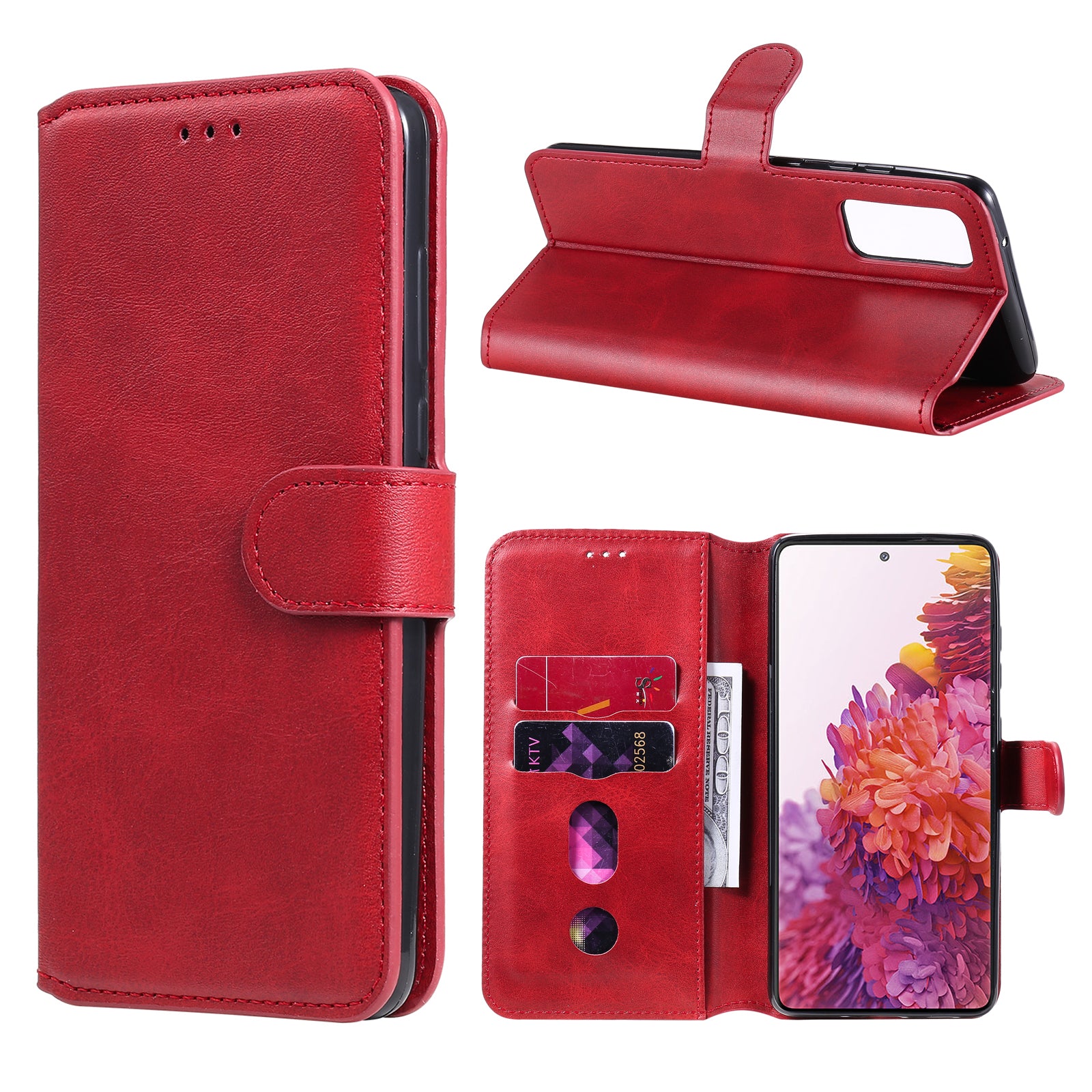 Wallet + Stand Classic Style Flip Leather Phone Case for Samsung Galaxy S20 FE 4G/5G/2022/S20 Lite - Red