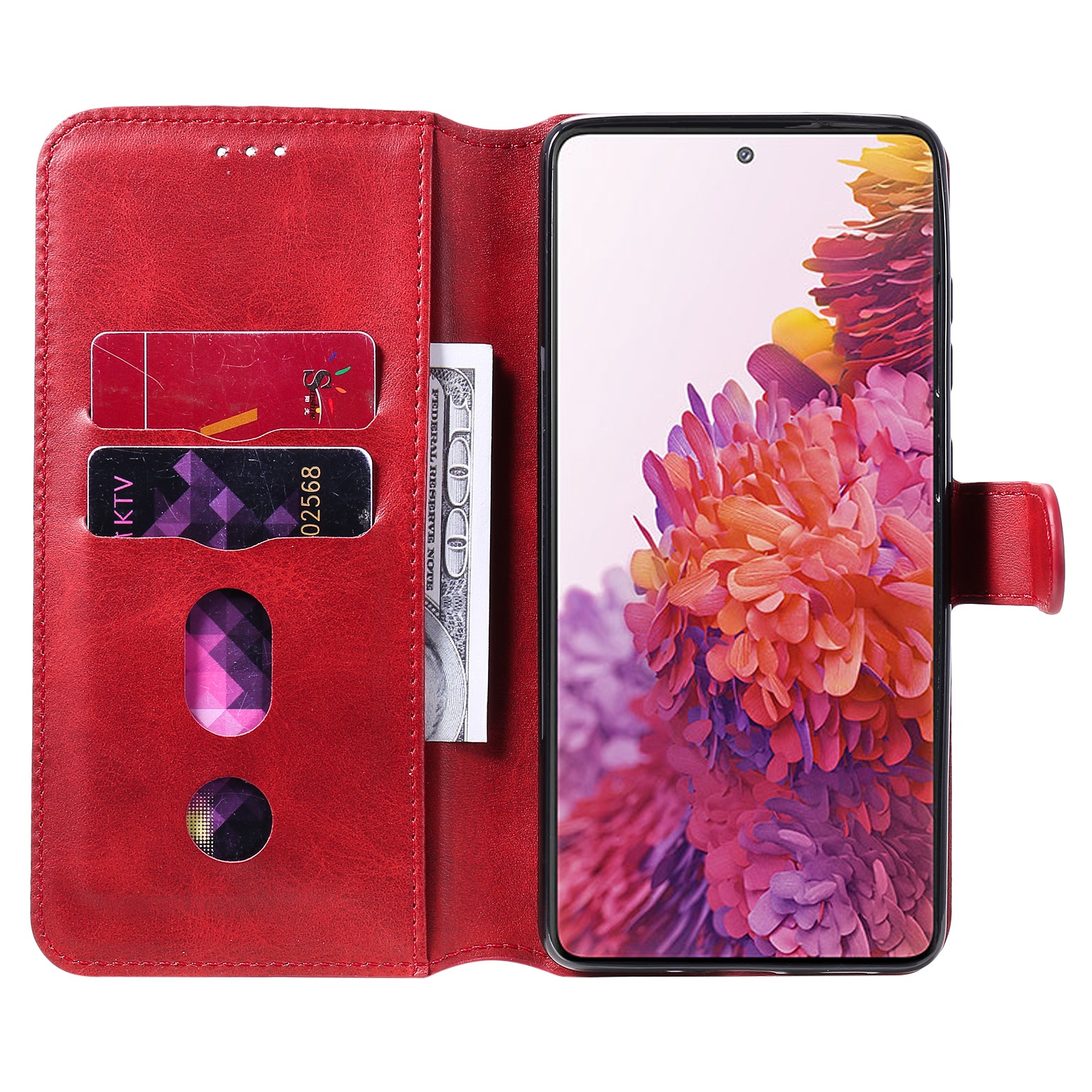 Wallet + Stand Classic Style Flip Leather Phone Case for Samsung Galaxy S20 FE 4G/5G/2022/S20 Lite - Red