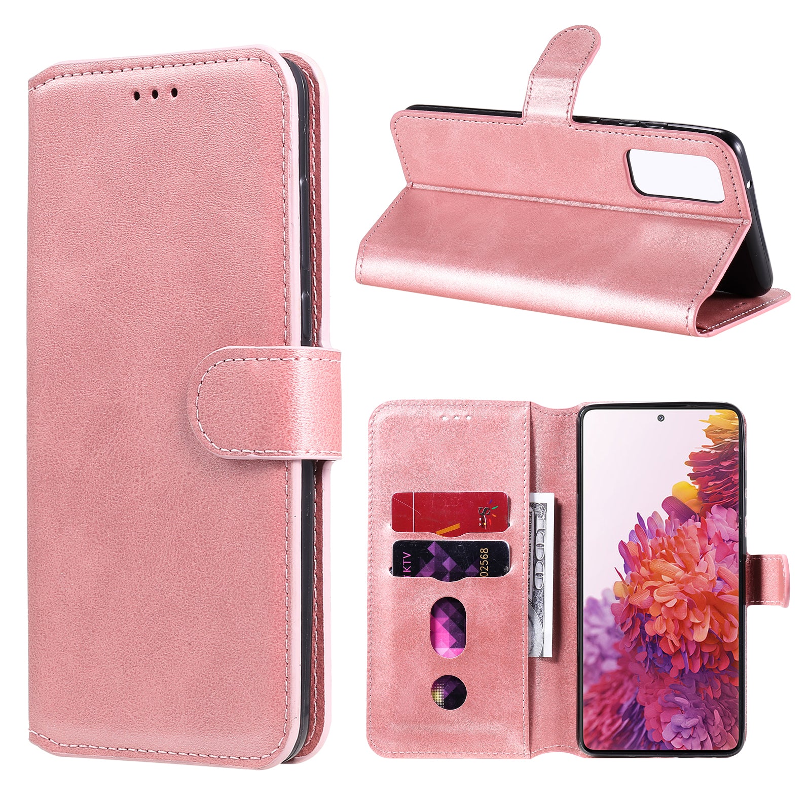 Wallet + Stand Classic Style Flip Leather Phone Case for Samsung Galaxy S20 FE 4G/5G/2022/S20 Lite - Rose Gold