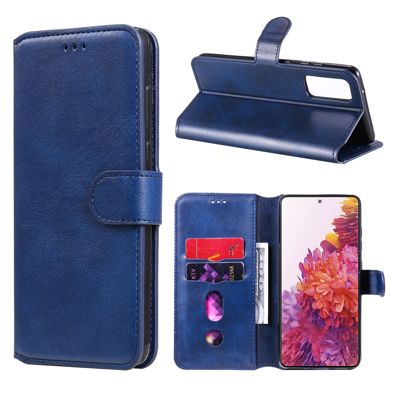 Wallet + Stand Classic Style Flip Leather Phone Case for Samsung Galaxy S20 FE 4G/5G/2022/S20 Lite - Blue