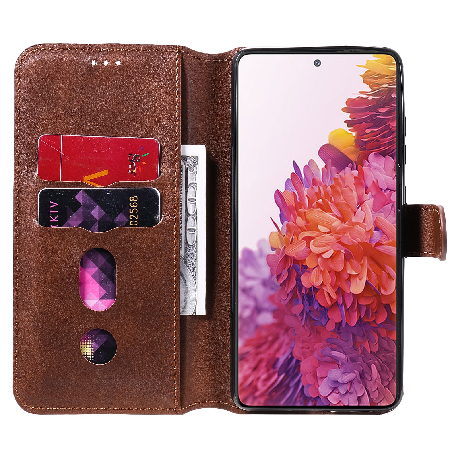 Wallet + Stand Classic Style Flip Leather Phone Case for Samsung Galaxy S20 FE 4G/5G/2022/S20 Lite - Brown