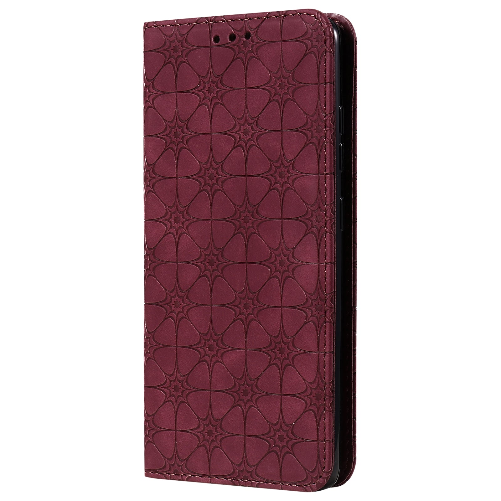 Imprint Lucky Flower Auto-absorbed Flip Leather Cover for Samsung Galaxy S20 FE 4G/5G/2022/S20 Lite - Wine Red