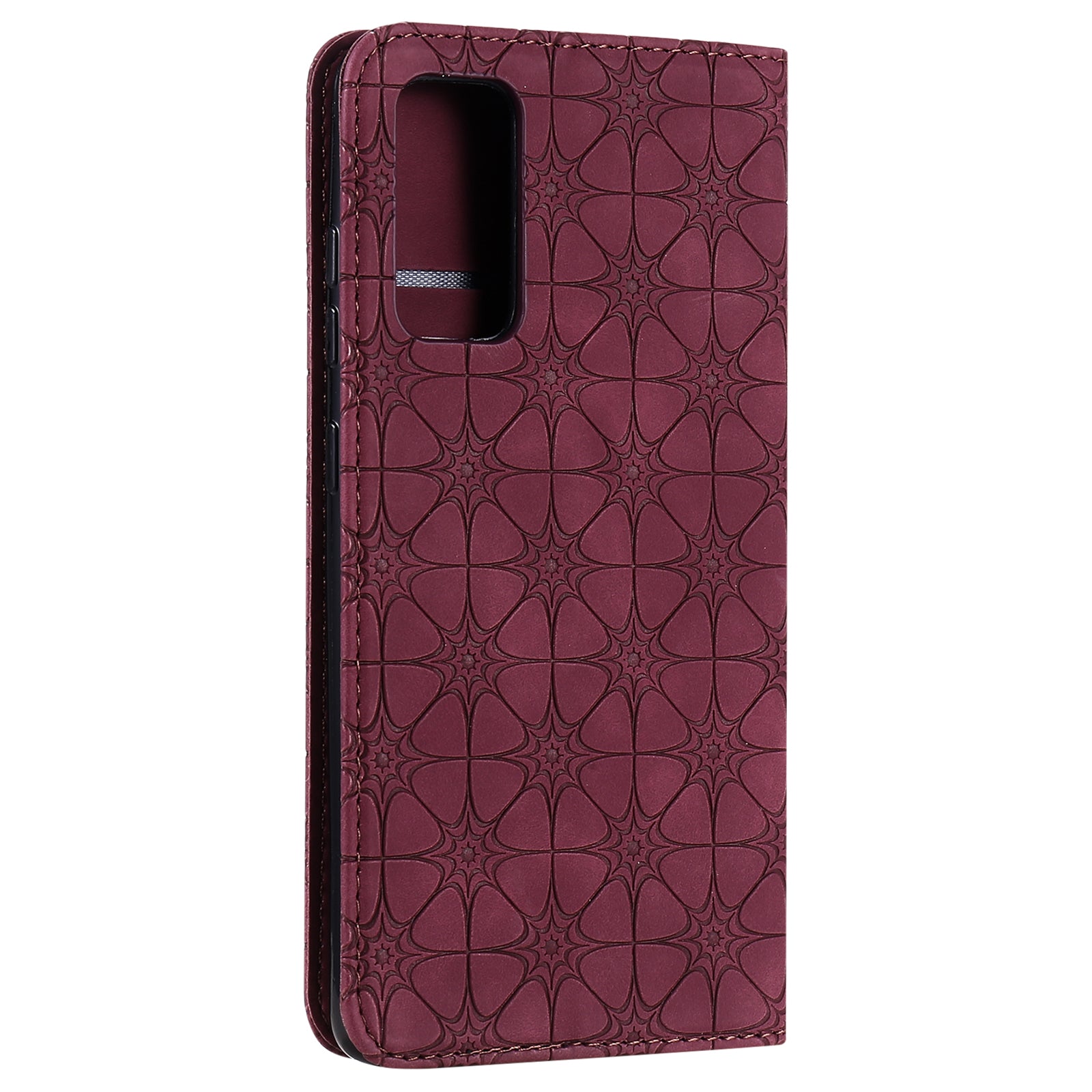 Imprint Lucky Flower Auto-absorbed Flip Leather Cover for Samsung Galaxy S20 FE 4G/5G/2022/S20 Lite - Wine Red