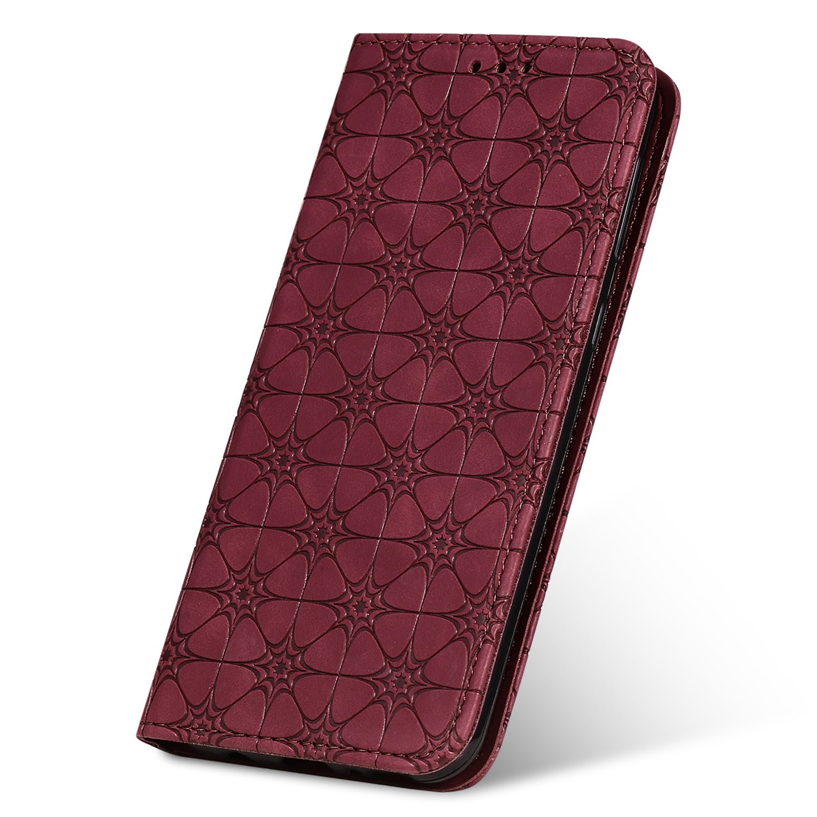 Imprint Lucky Flower Auto-absorbed Flip Leather Cover for Samsung Galaxy S20 FE 4G/5G/2022/S20 Lite - Wine Red