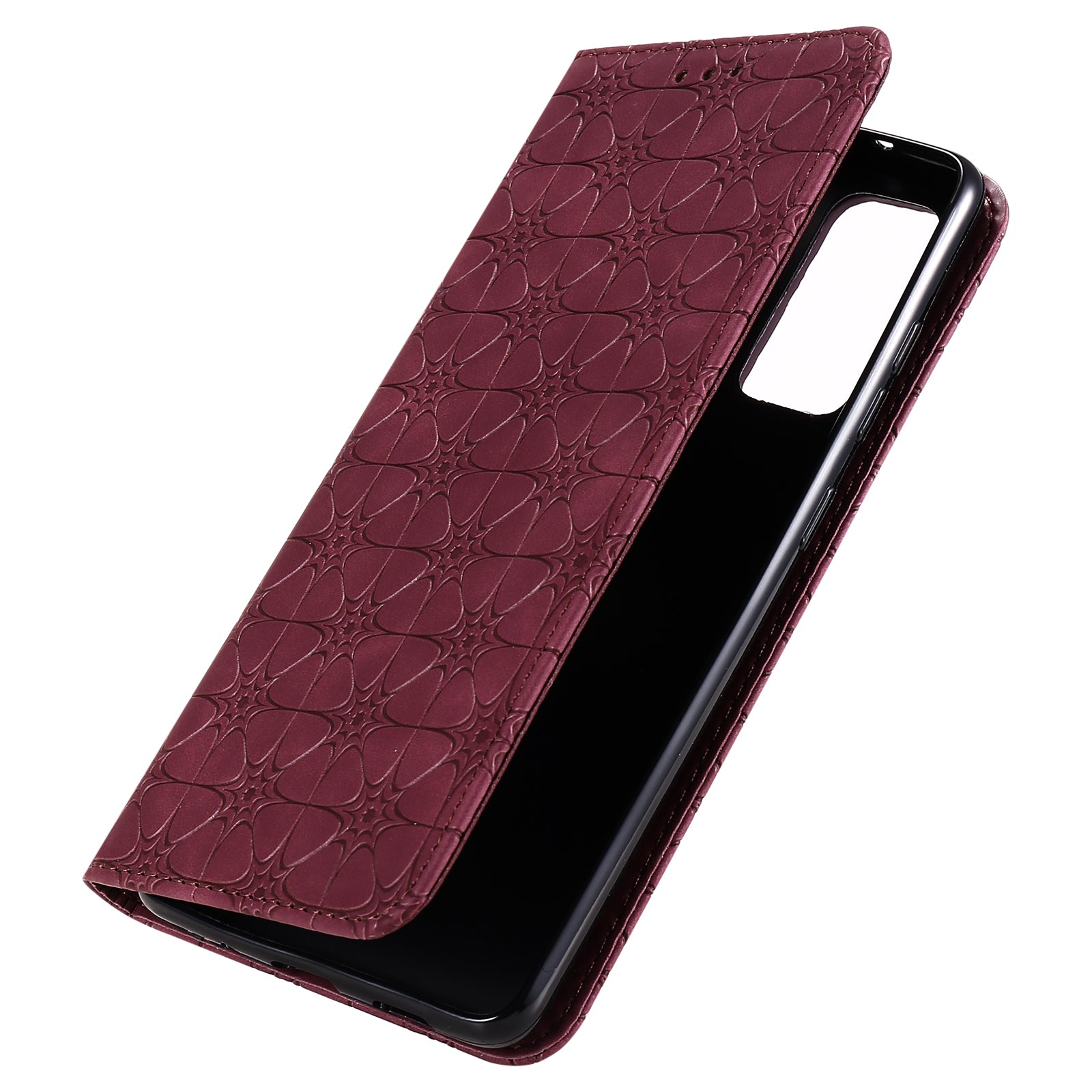 Imprint Lucky Flower Auto-absorbed Flip Leather Cover for Samsung Galaxy S20 FE 4G/5G/2022/S20 Lite - Wine Red