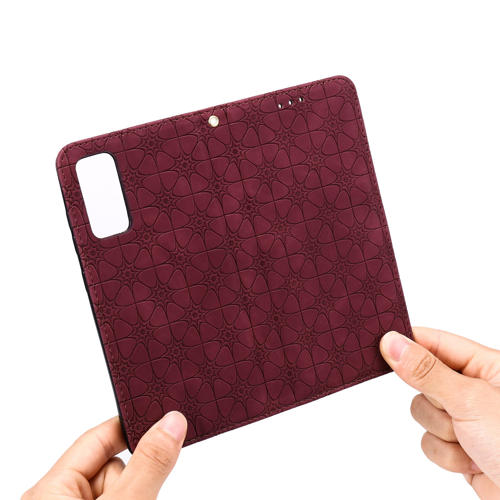 Imprint Lucky Flower Auto-absorbed Flip Leather Cover for Samsung Galaxy S20 FE 4G/5G/2022/S20 Lite - Wine Red