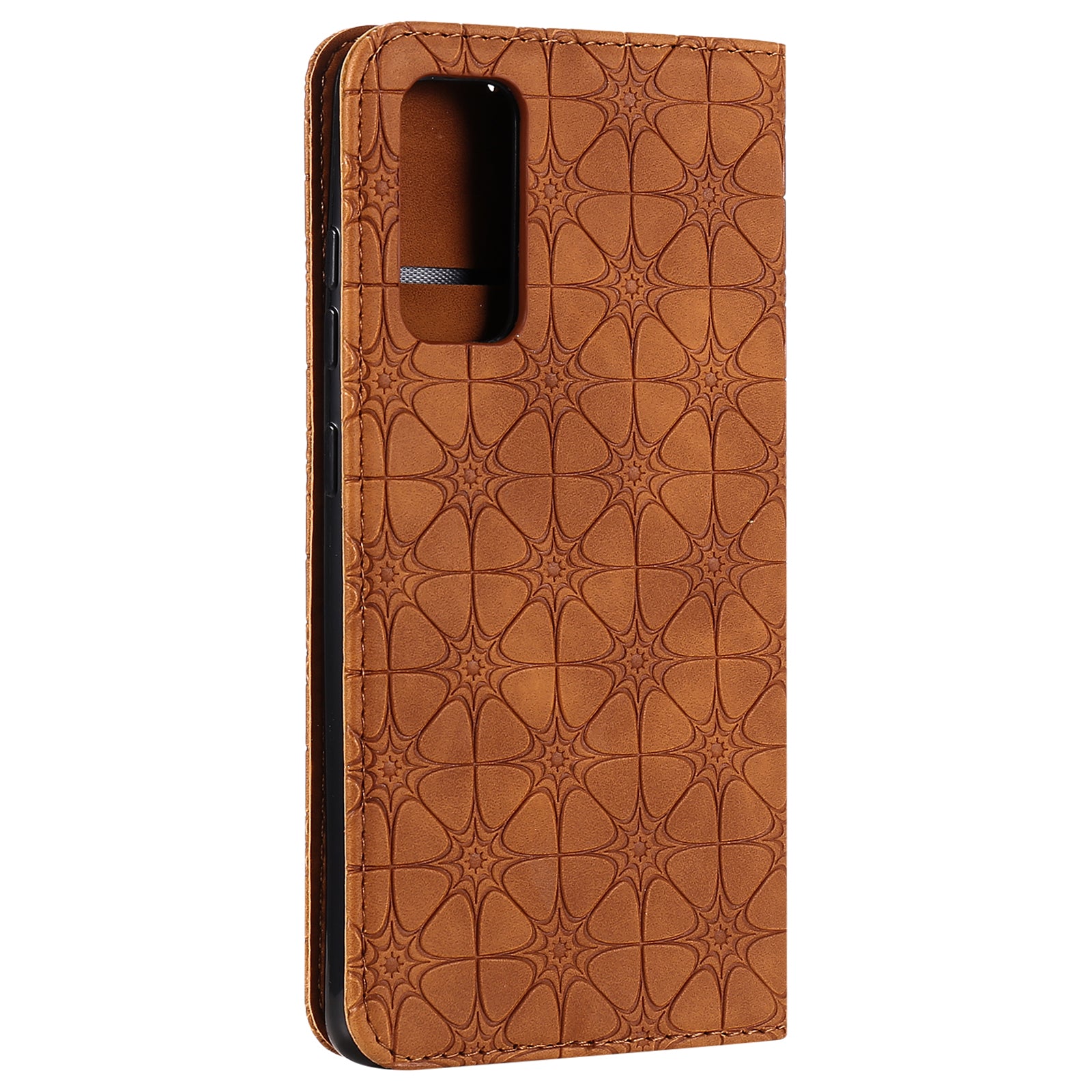 Imprint Lucky Flower Auto-absorbed Flip Leather Cover for Samsung Galaxy S20 FE 4G/5G/2022/S20 Lite - Brown