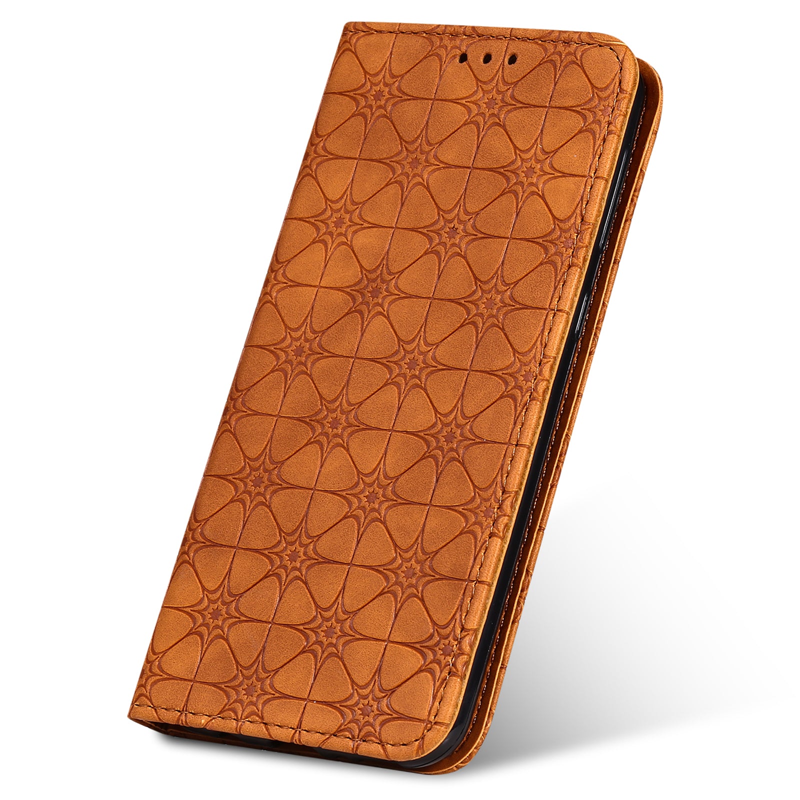 Imprint Lucky Flower Auto-absorbed Flip Leather Cover for Samsung Galaxy S20 FE 4G/5G/2022/S20 Lite - Brown