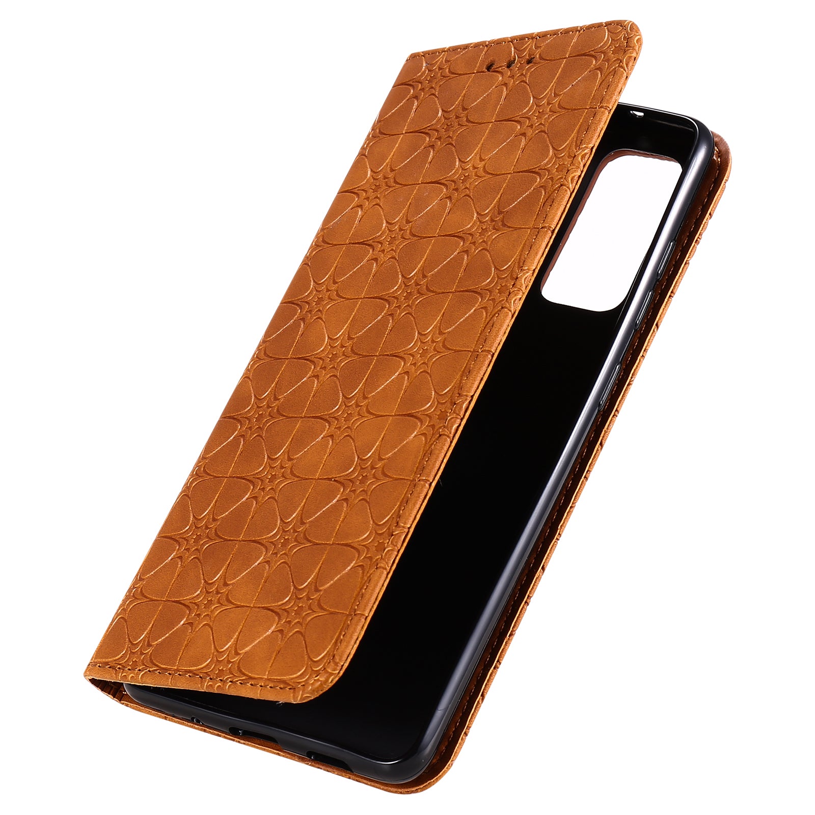 Imprint Lucky Flower Auto-absorbed Flip Leather Cover for Samsung Galaxy S20 FE 4G/5G/2022/S20 Lite - Brown