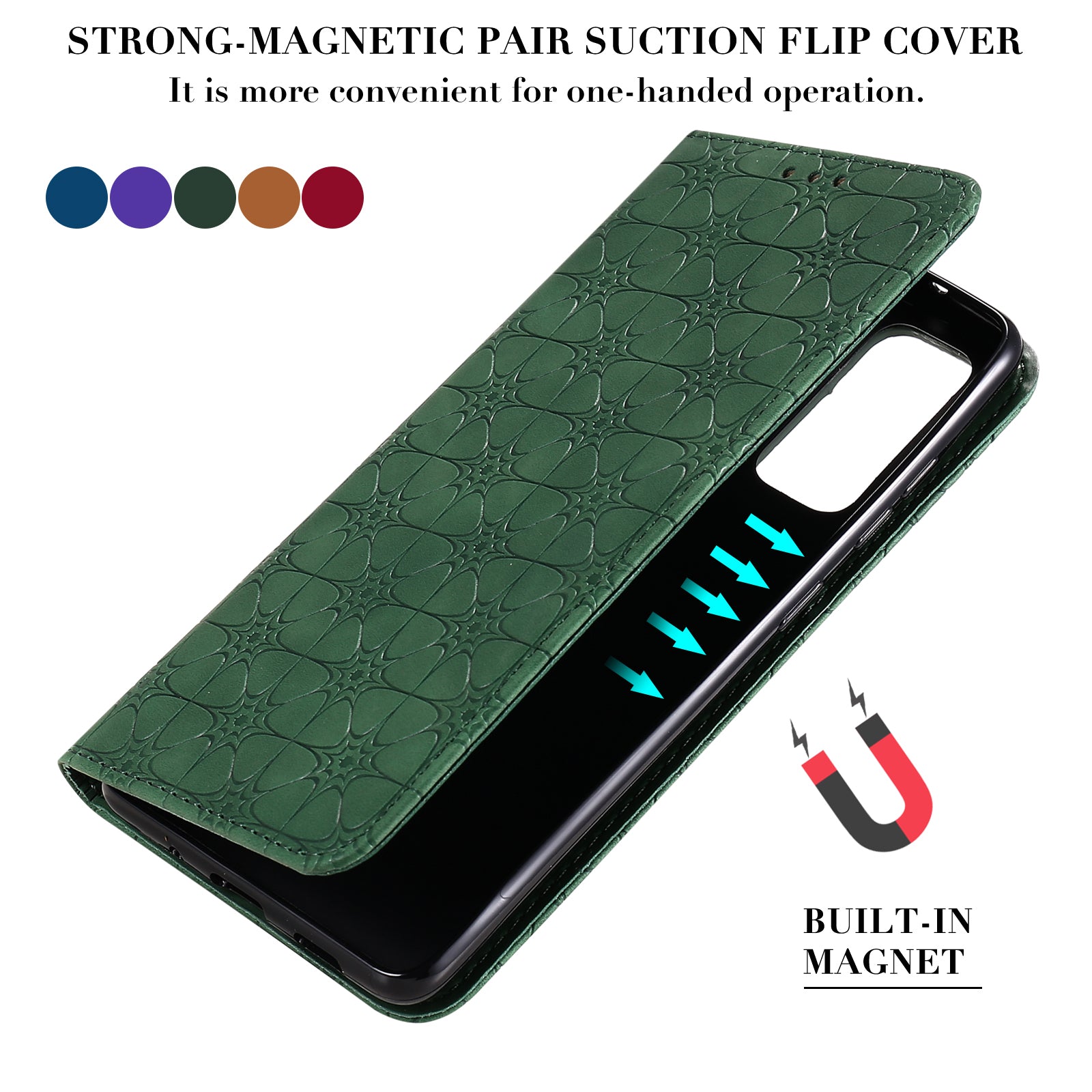 Imprint Lucky Flower Auto-absorbed Flip Leather Cover for Samsung Galaxy S20 FE 4G/5G/2022/S20 Lite - Green